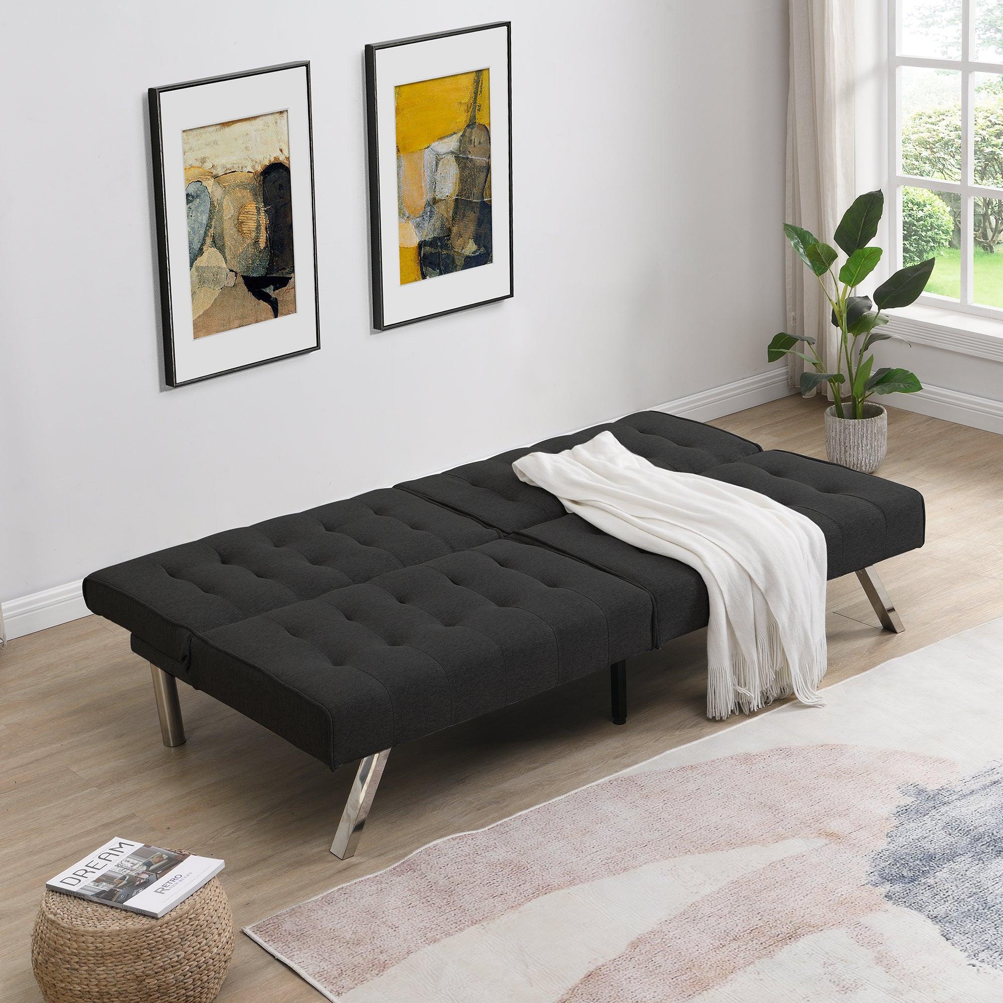 WOOD FRAME, STAINLESS LEG, FUTON, SOFA BED BLACK