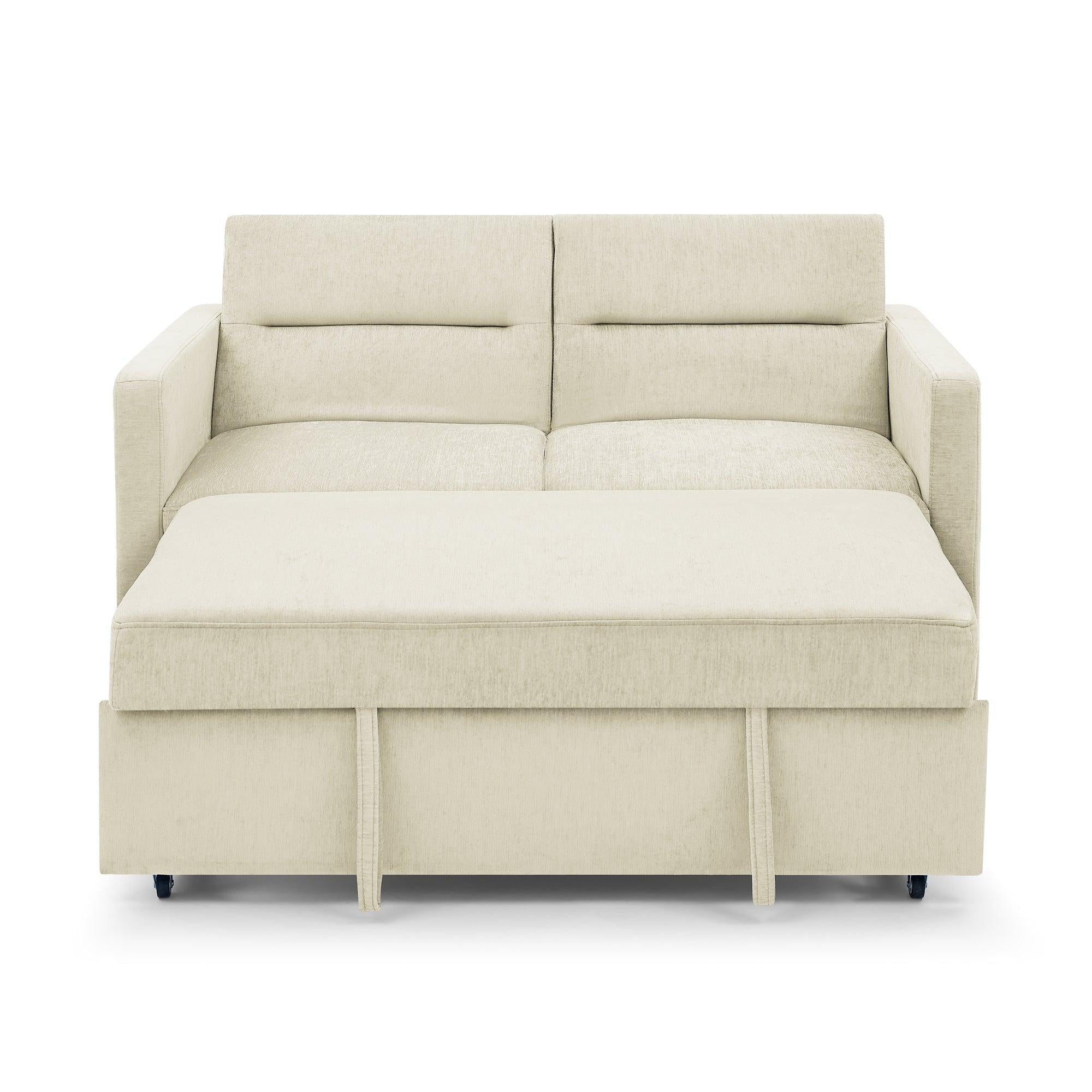 Loveseats Sofa Bed with Pull-out Bed，Adjsutable Back and Two Arm Pocket，Beige （54.5“x33”x31.5“）