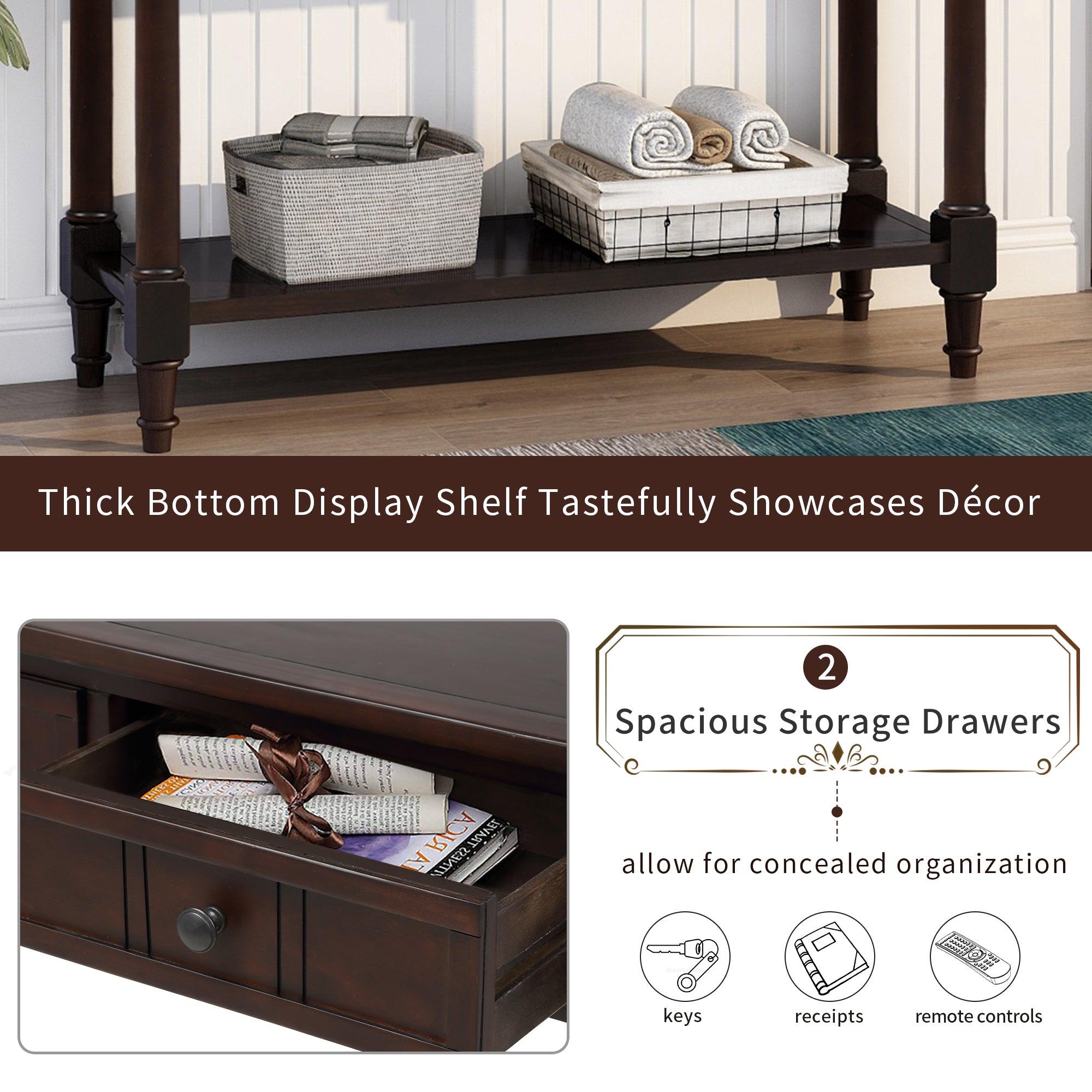 Daisy Series Console Table Traditional Design with Two Drawers and Bottom Shelf (Espresso)