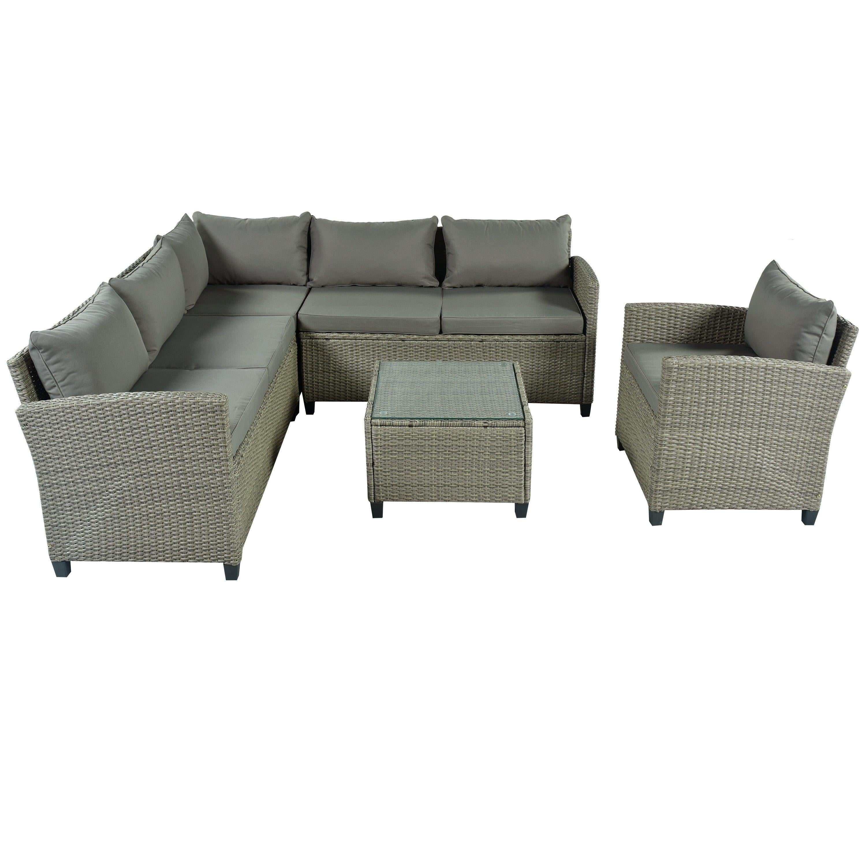 Patio Furniture Set, 5 Piece Outdoor Conversation Set，with Coffee Table, Cushions and Single Chair