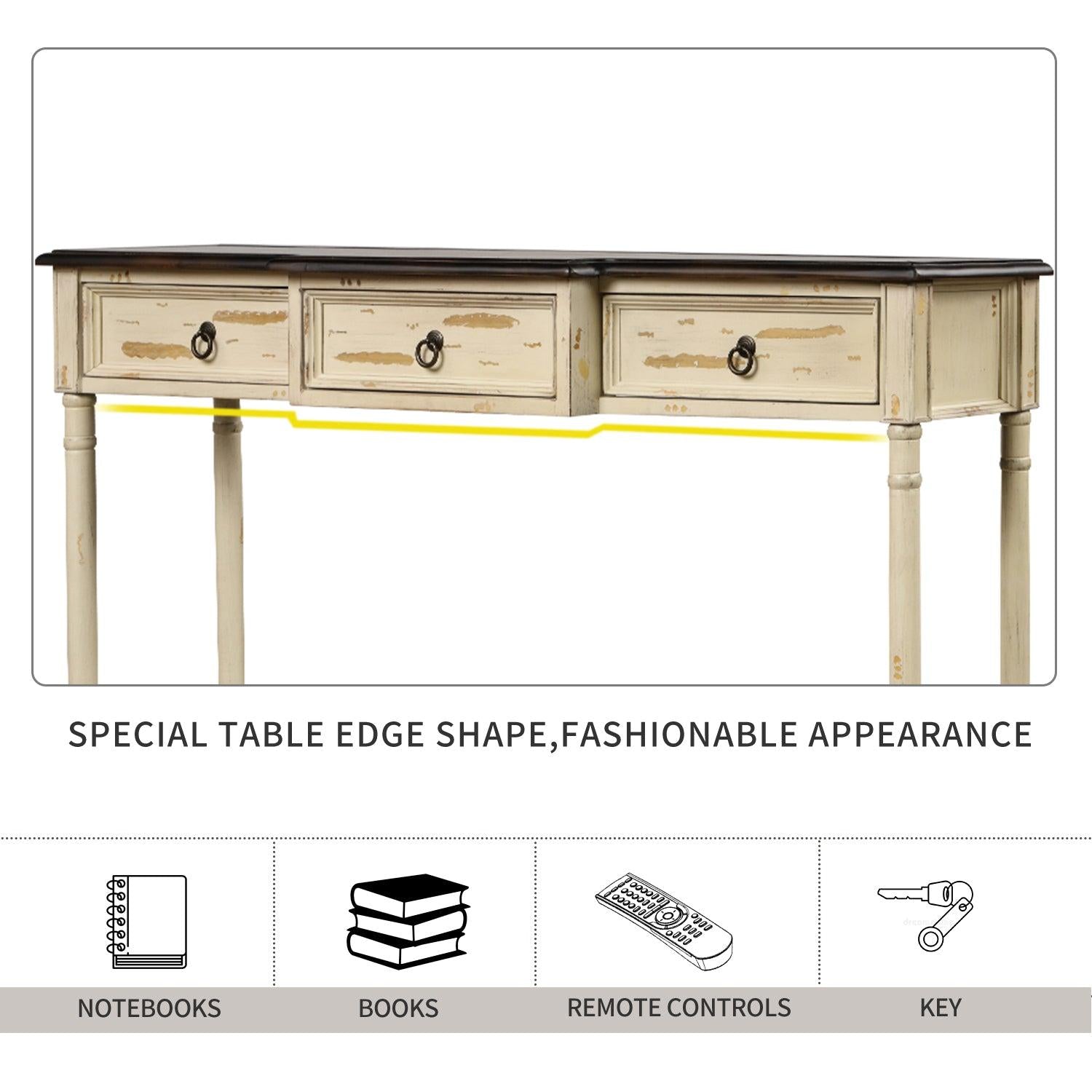 Console Table Sofa Table with Drawers for Entryway with Projecting Drawers and Long Shelf (Beige)