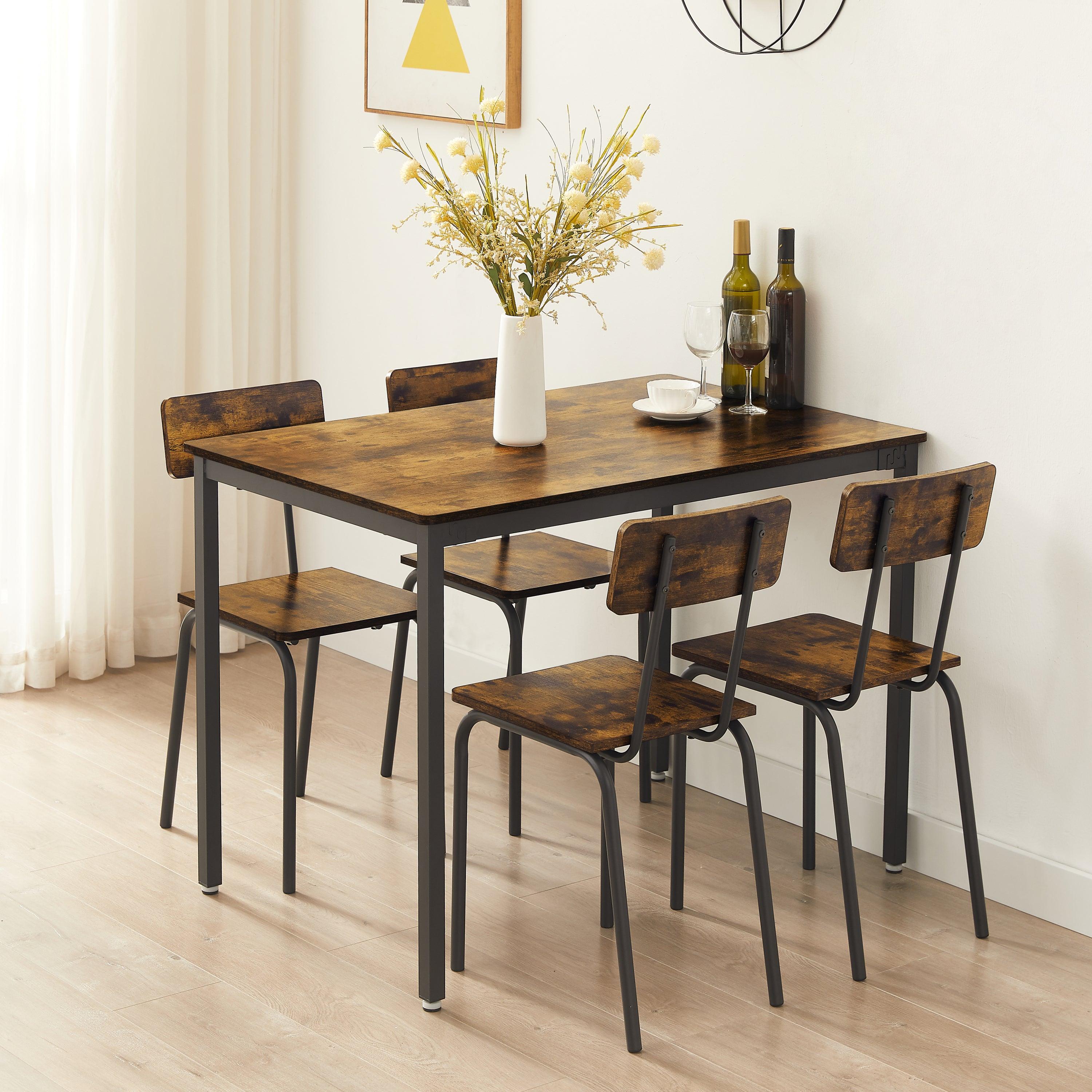 Dining Table Set 5-Piece Dining Chair with Backrest，Industrial style，Sturdy construction(Rustic Brown，43.31’’L*27.56’’W*30.32’’H)