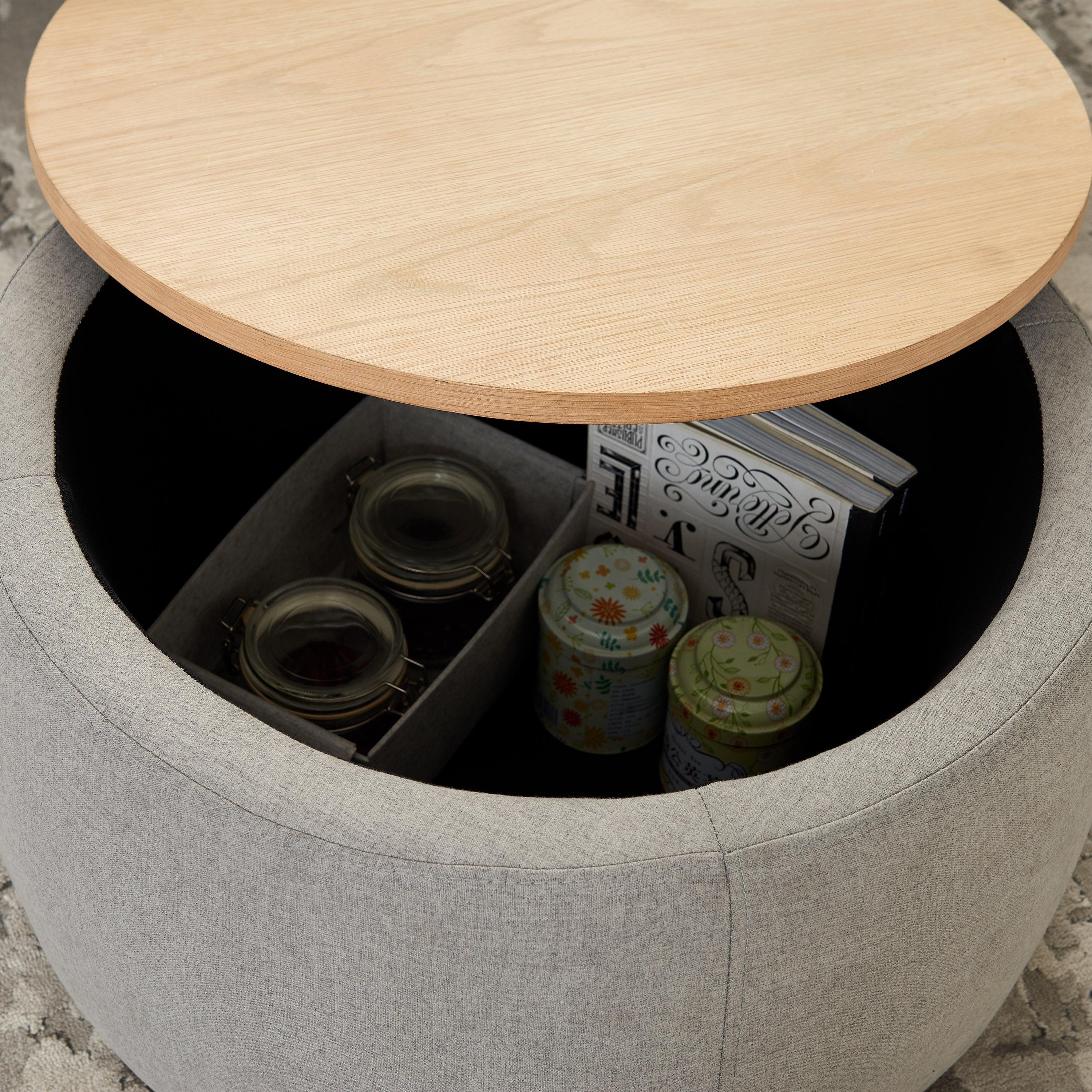 RoundStorage Ottoman, 2 in 1 Function, Work as End table and Ottoman,  Grey (25.5"x25.5"x14.5")