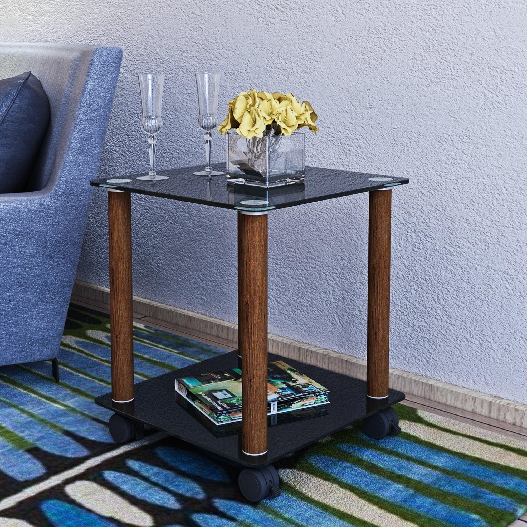 1-Piece Black + Walnut Side Table , 2-Tier Space End Table ,Modern Night Stand, Sofa table, Side Table withStorage Shelve