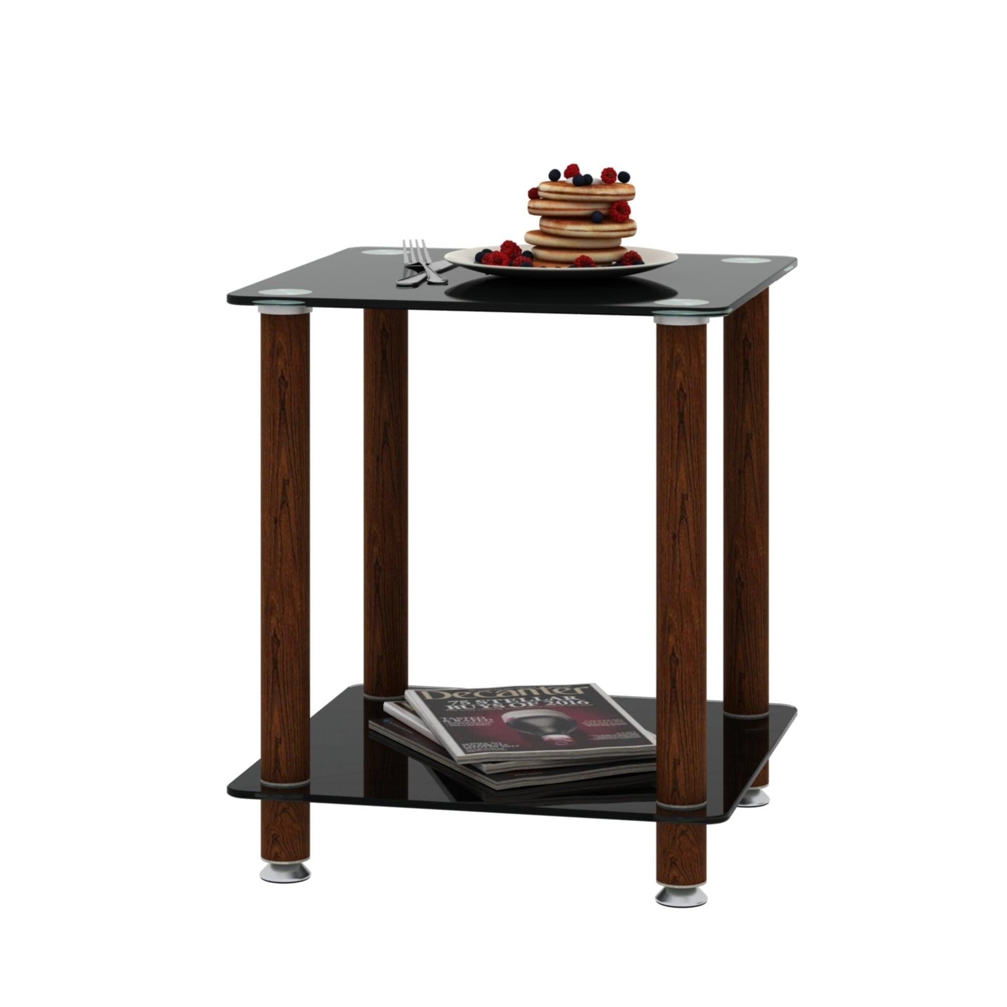 1-Piece Black + Walnut Side Table , 2-Tier Space End Table ,Modern Night Stand, Sofa table, Side Table withStorage Shelve