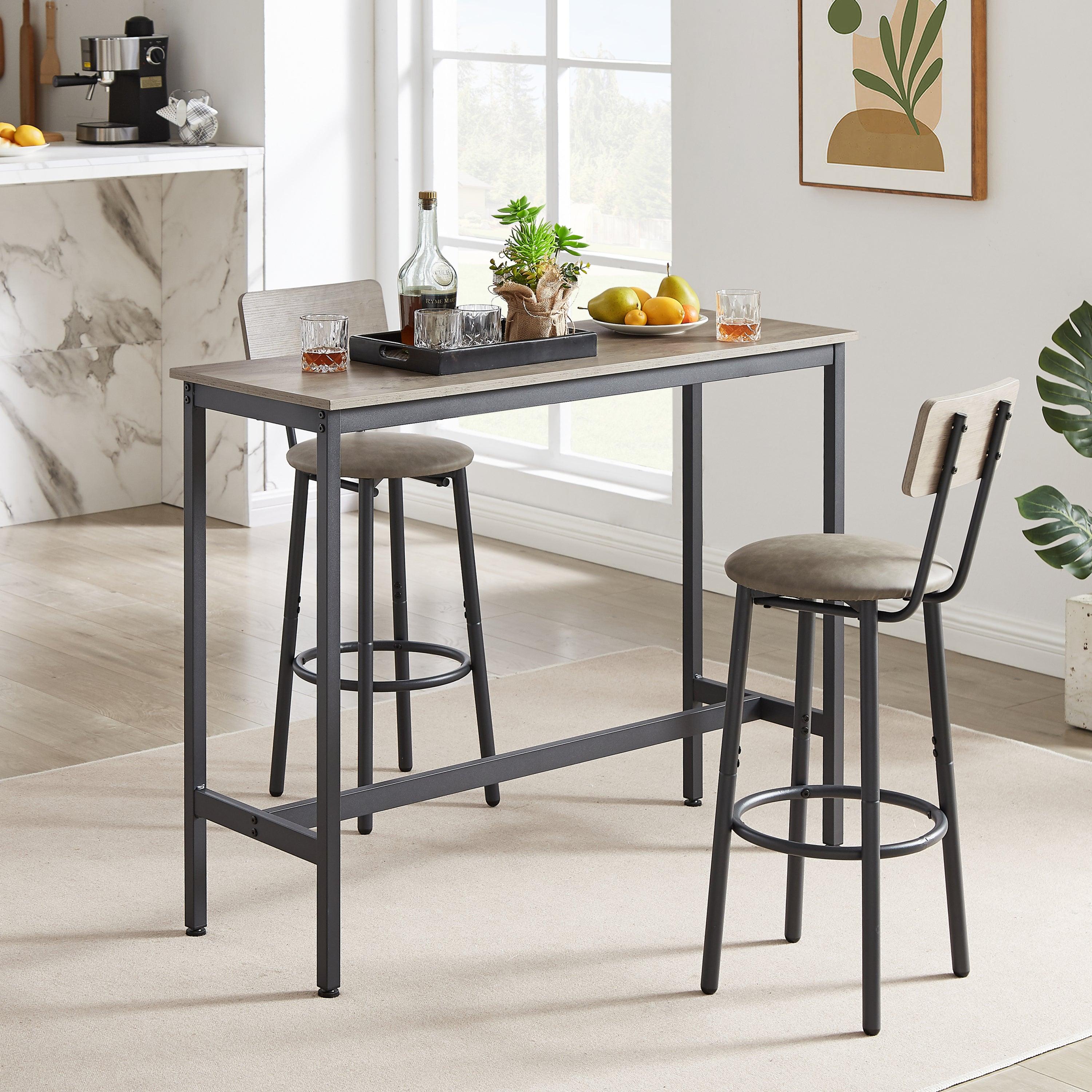 Bar Table Set with 2 Bar stools PU Soft seat with backrest (Grey,43.31’’L*15.75’’W*35.43’H)