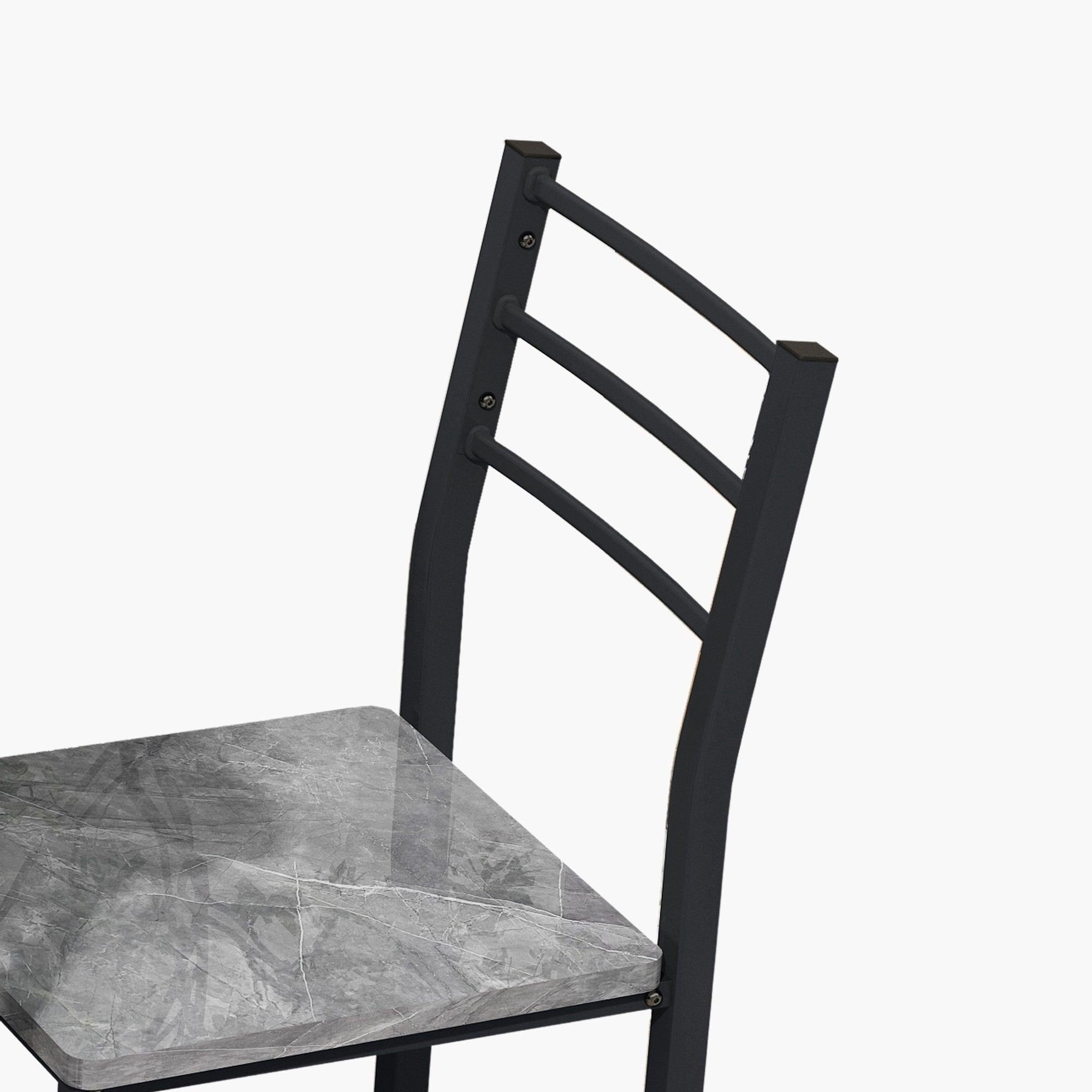 Modern 3-Piece  Dining Table Set with  2 Chairs for Dining Room，Black Frame+Printed Gray Marble Finish