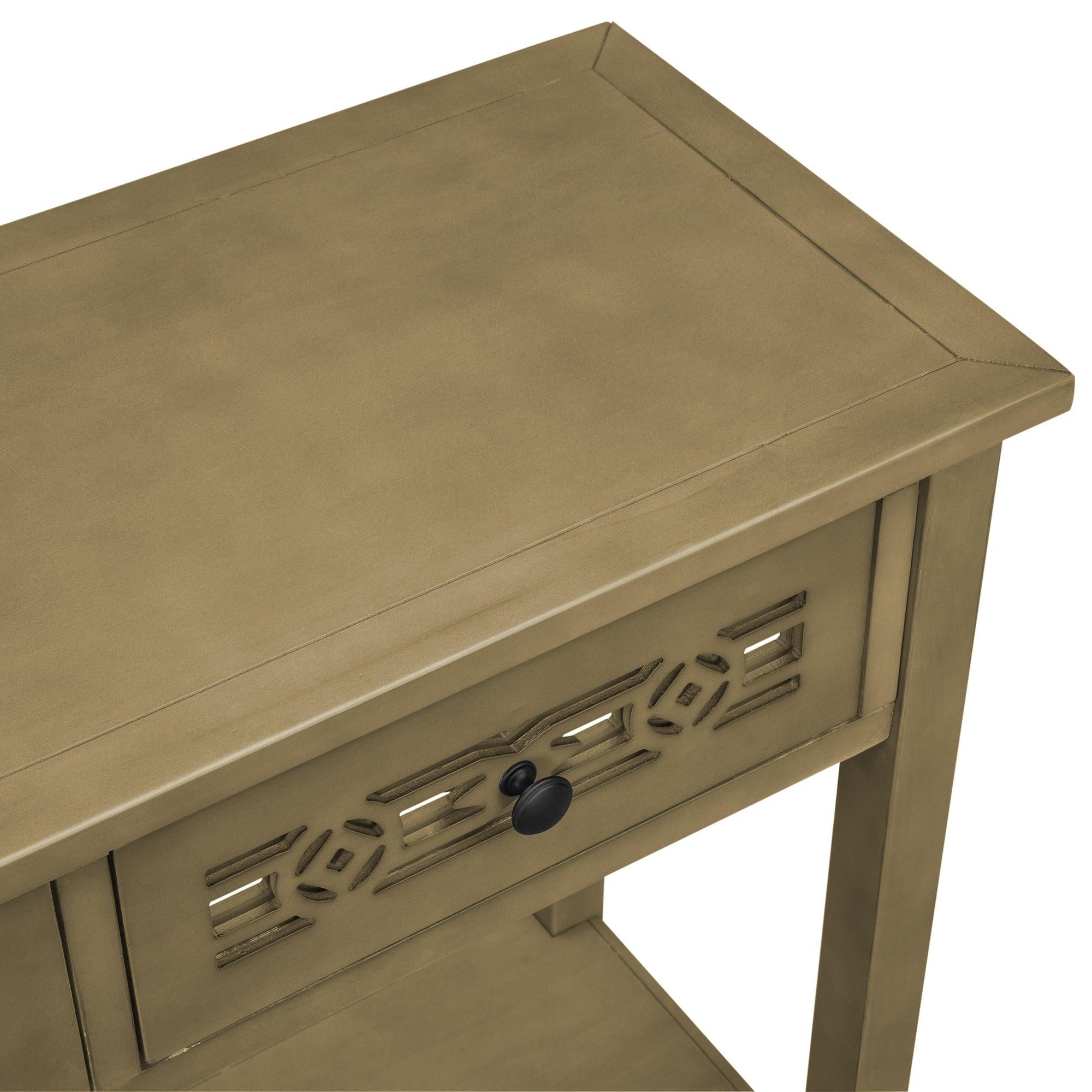 Classic Console Table with Hollow-out Decoration Two Top Drawers and Open Shelf LargeStorage Space (ld)