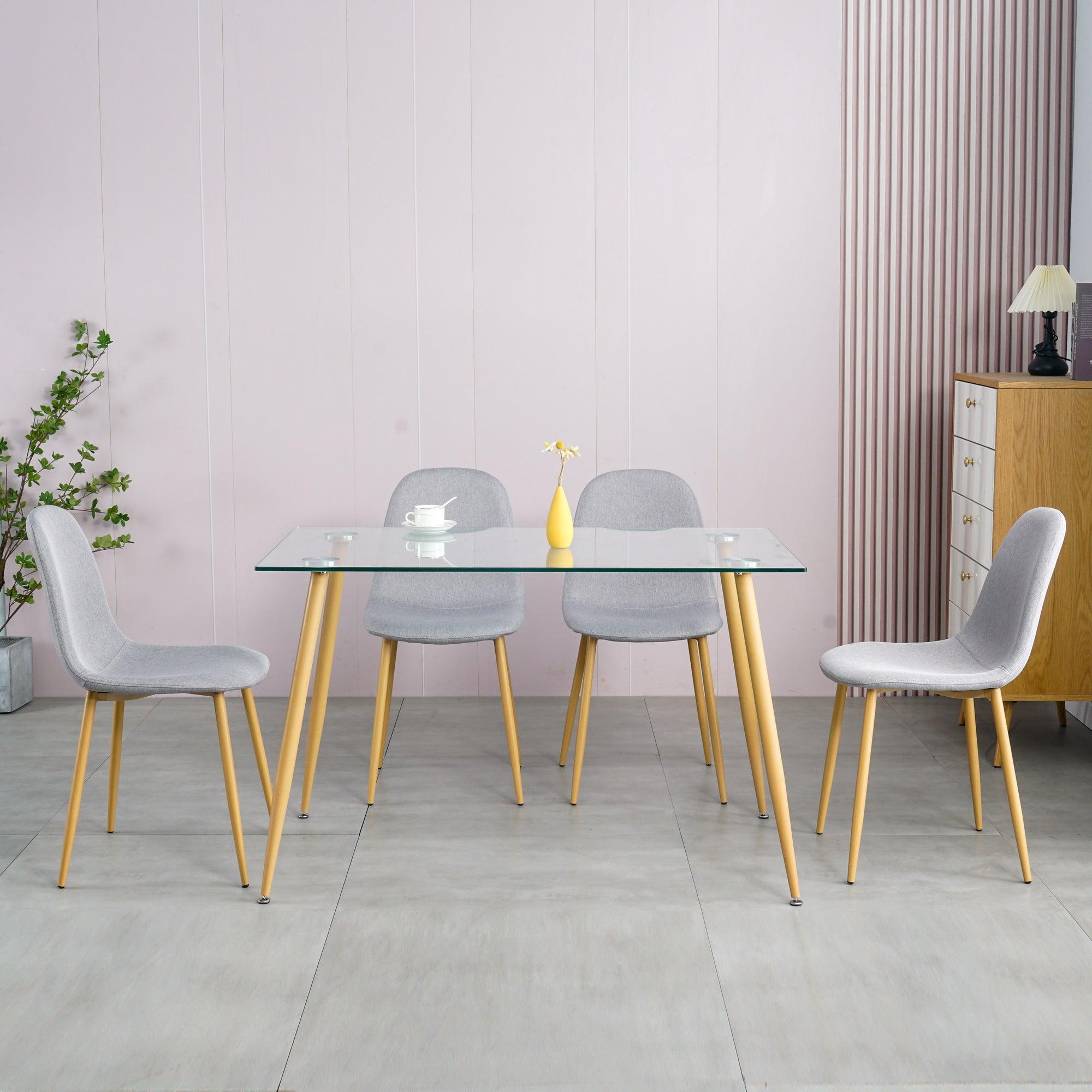 Mid Century Tempered Glass Kitchen Table with wood-transfer Metal Legs