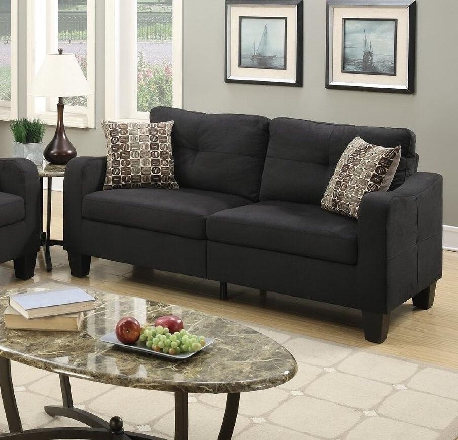 Living Room Furniture 2pc Sofa Set Black Polyfiber Sofa And Loveseat w pillows Cushion Couch