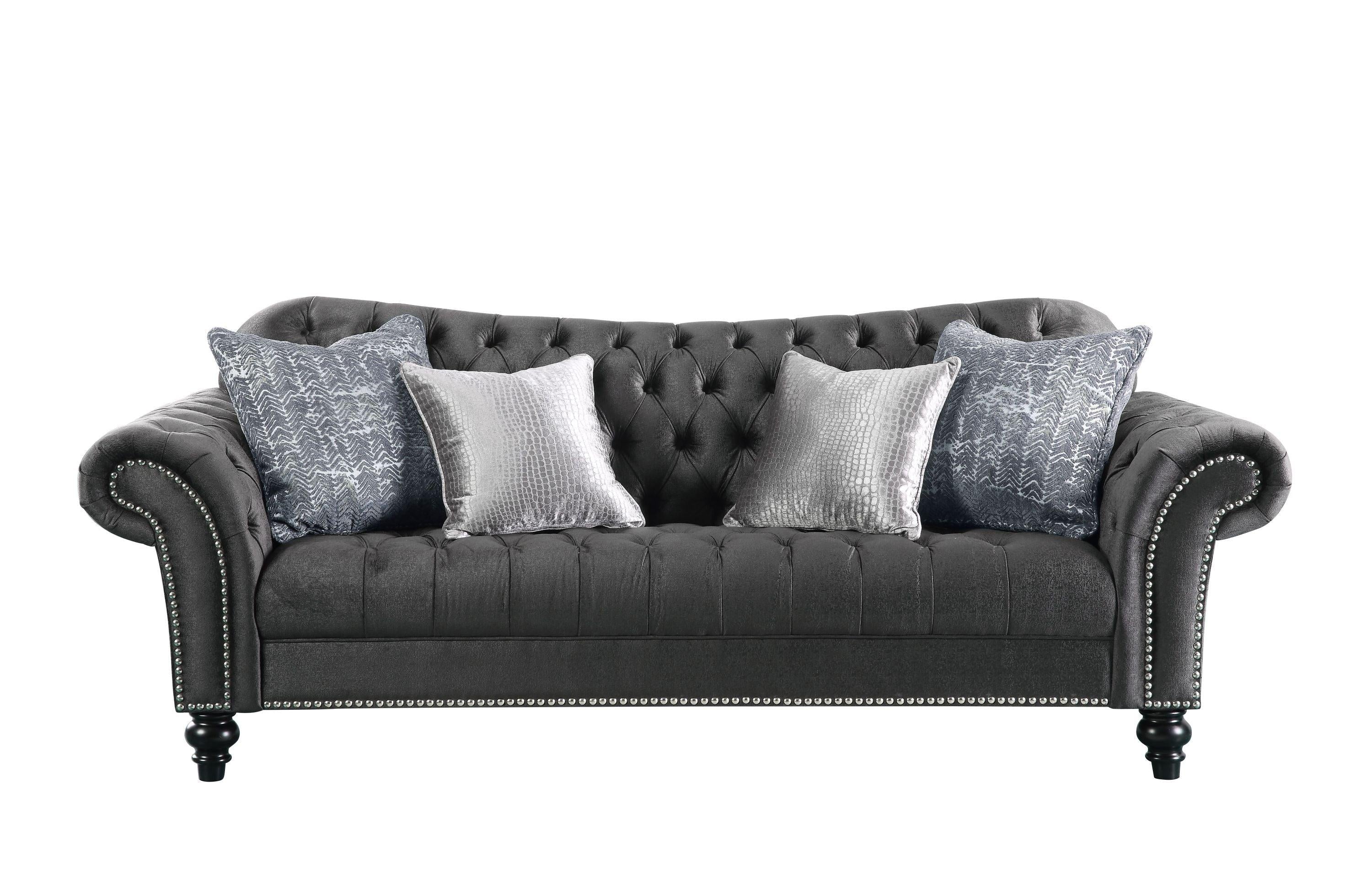 ACME Gaura Sofa w/4 Pillows in Dark Gray Velvet 53090