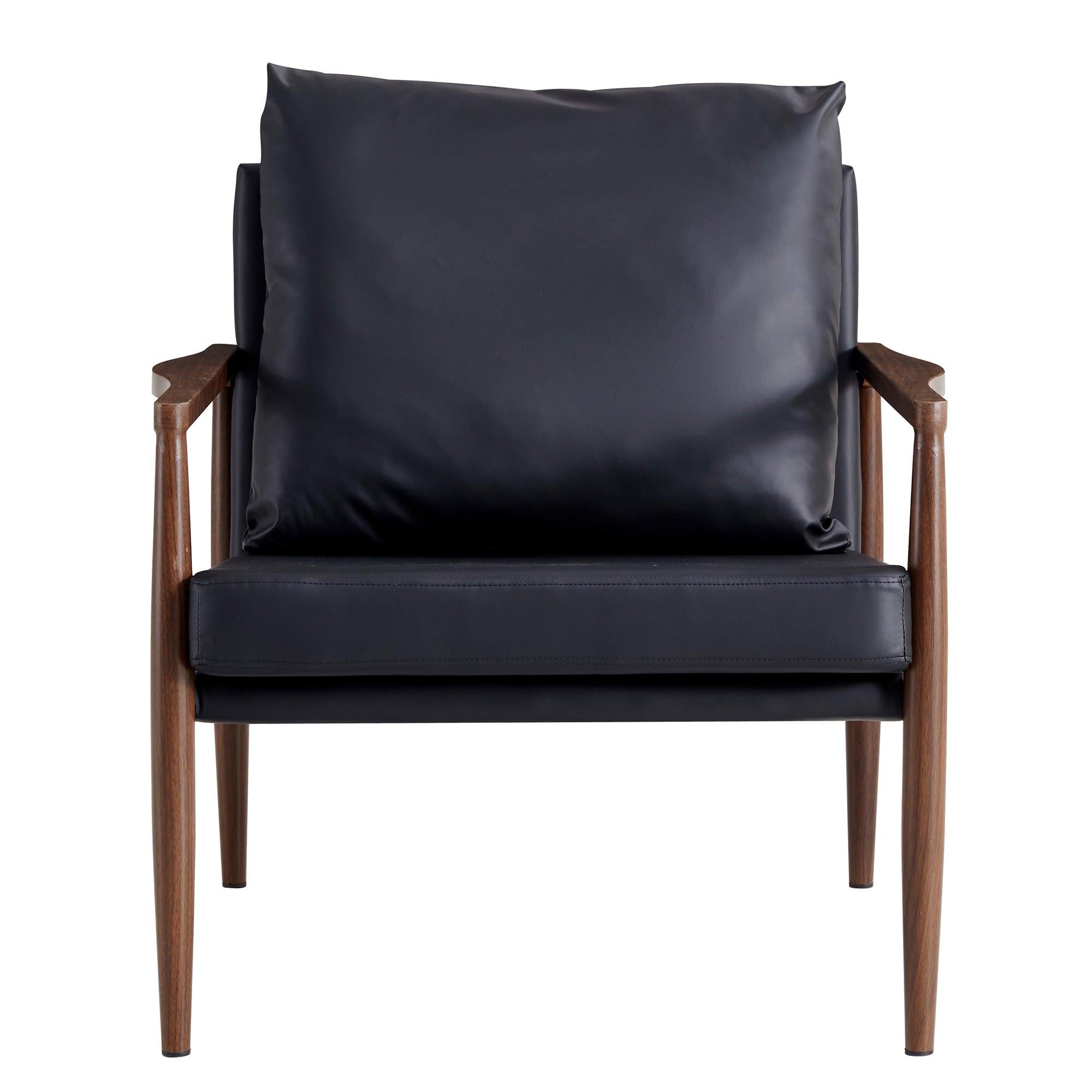 Sofa Chair.Black PU Leather Accent Arm Chair Mid CenturyModern Upholstered Armchair with Imitation solid wood color Metal Frame Padded Backrest and Seat Cushion Sofa Chairs for Living Room