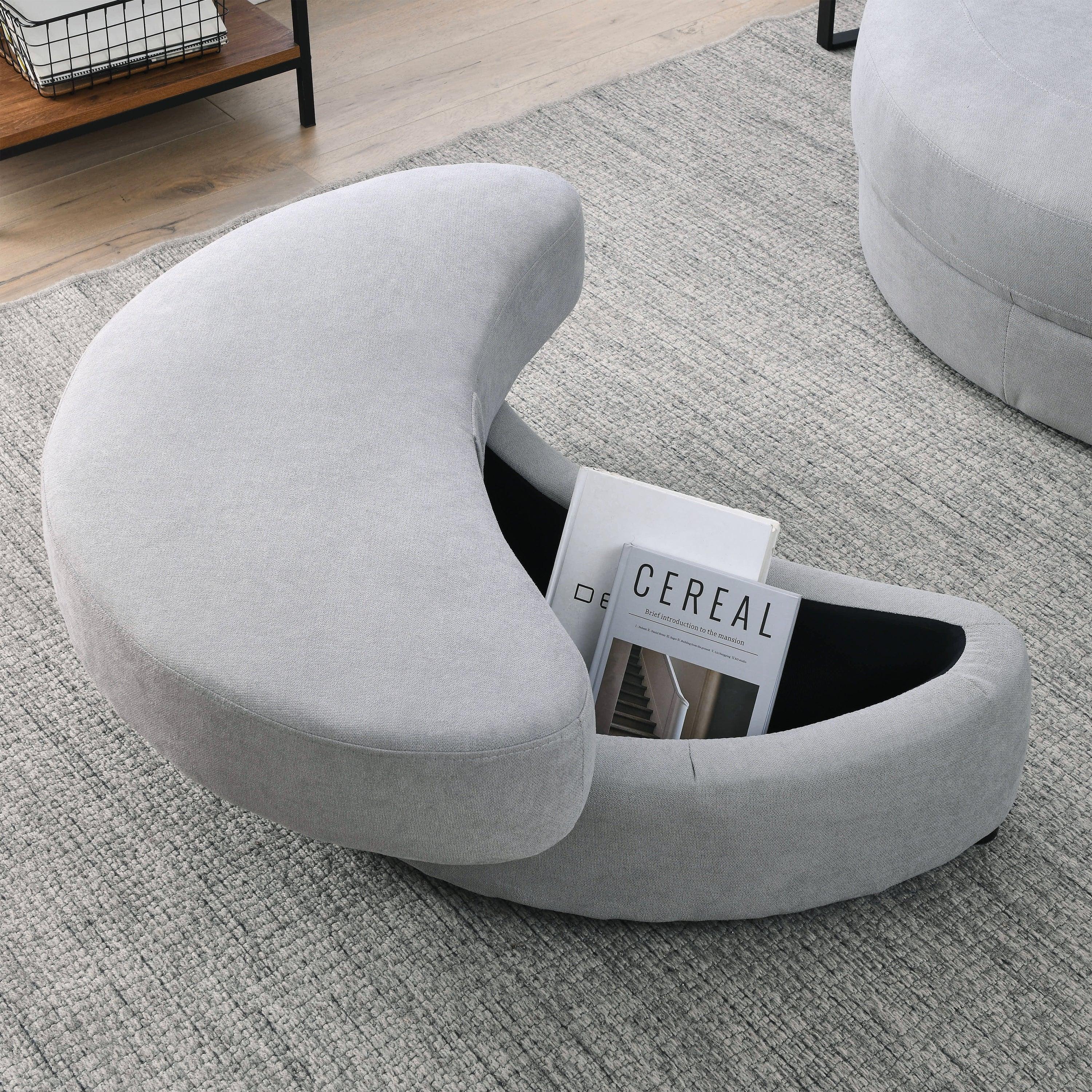 Swivel Accent BarrelModern Grey Sofa Lounge Club Big Round Chair withStorage Ottoman Linen Fabric for Living Room Hotel with Pillows