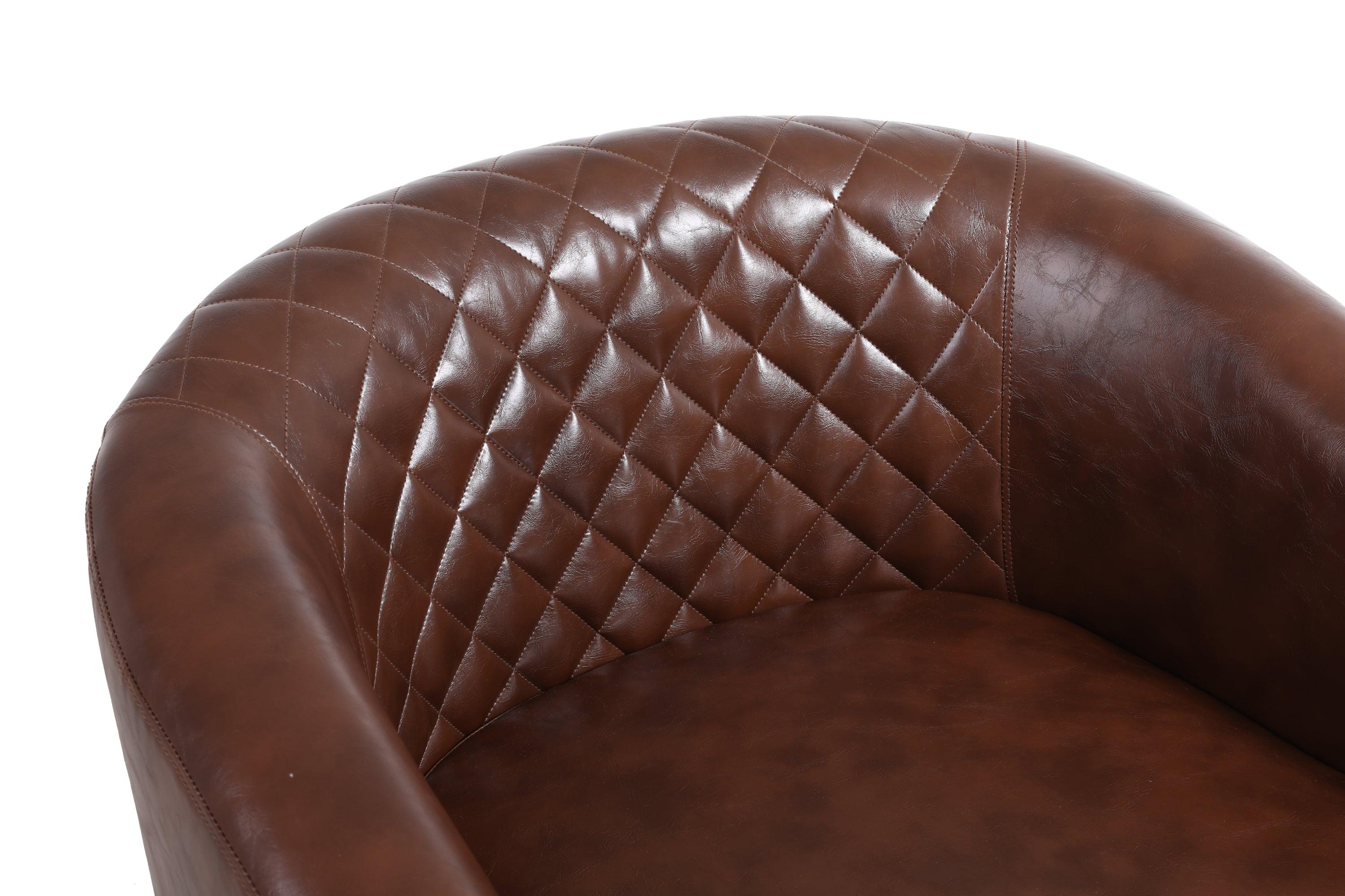 accent Barrel chair living room chair with nailheads and solid wood legs  Brown pu leather