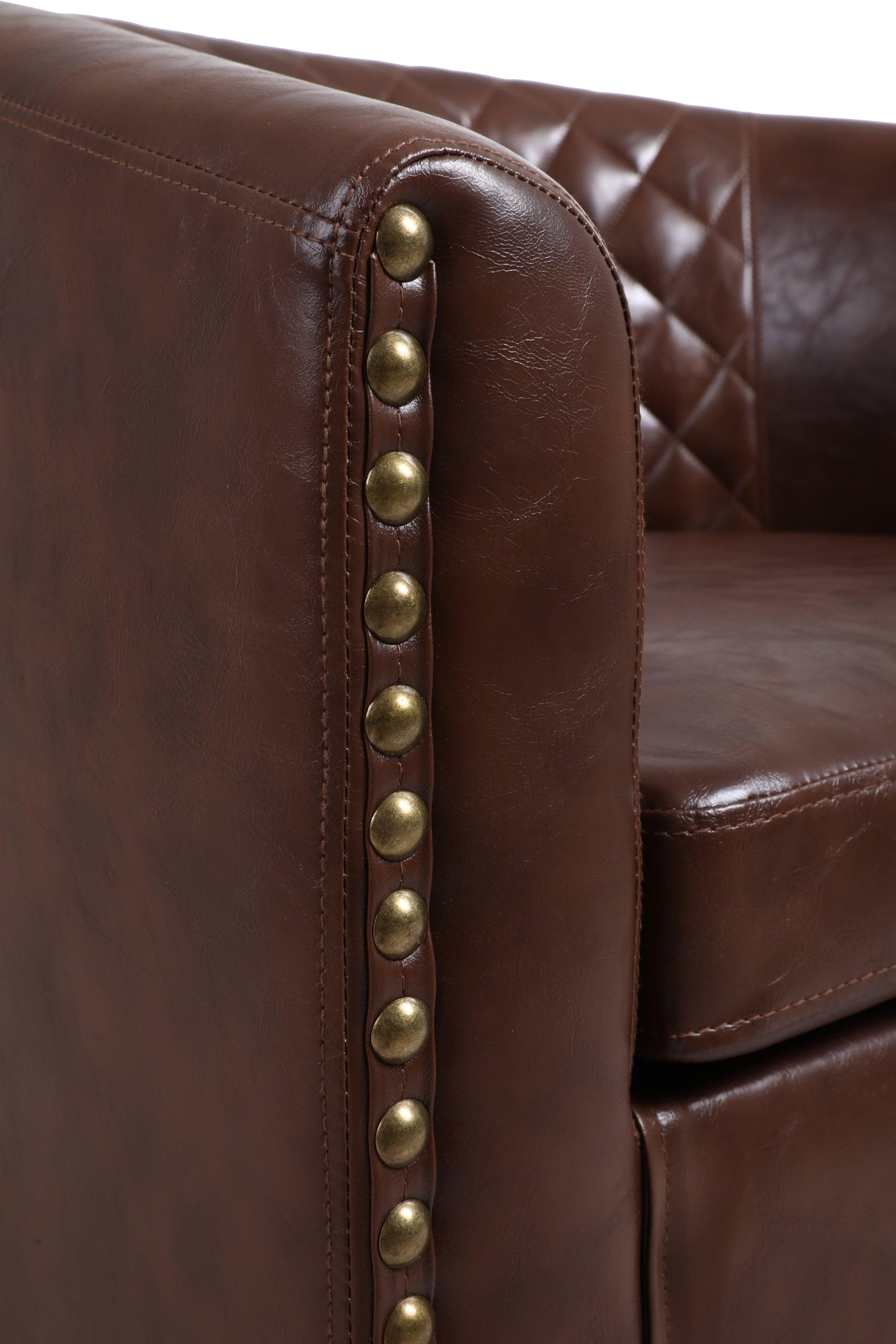 accent Barrel chair living room chair with nailheads and solid wood legs  Brown pu leather