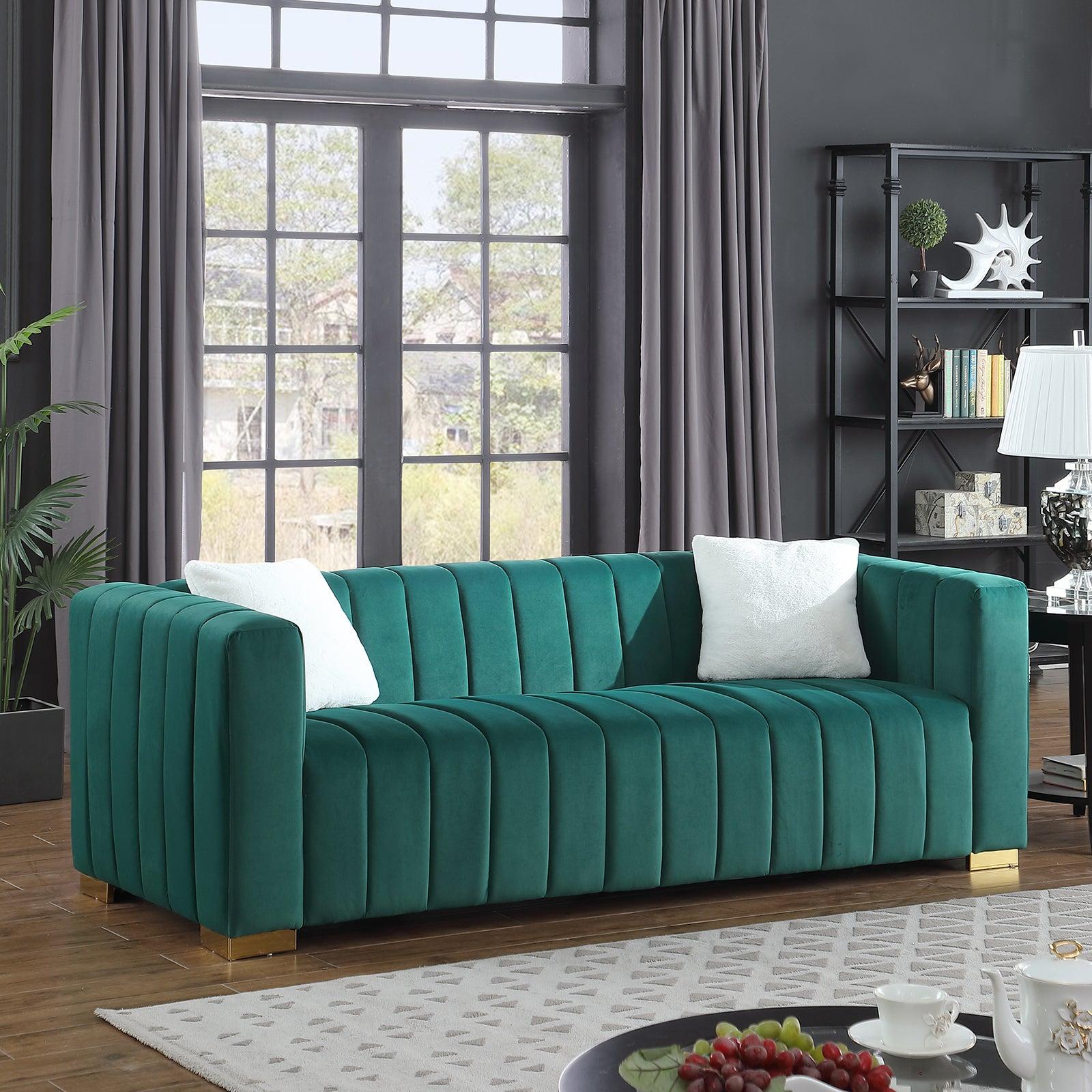 AModern  channel sofa  take on a traditional Chesterfield,Dark Green color,3 Seater