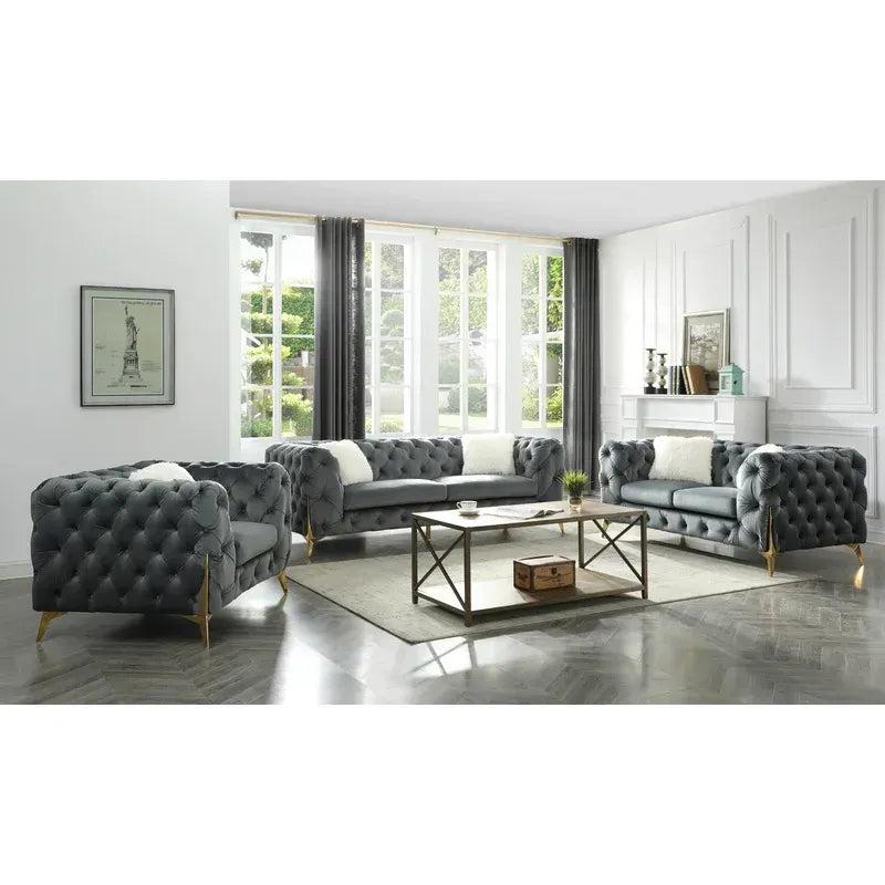 Moderno Tufted Sofa Finished in Velvet Fabric in Gray