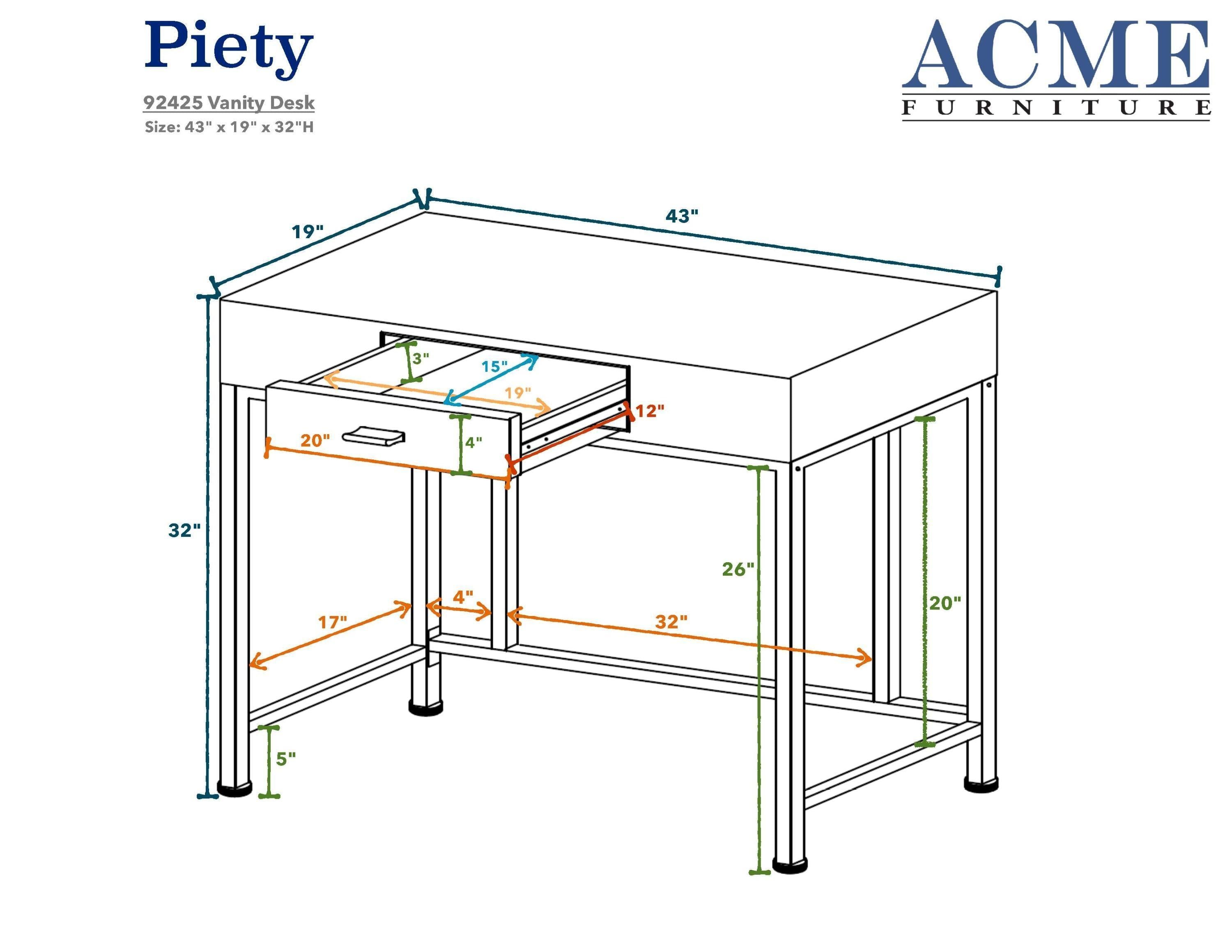 ACME Piety Vanity Desk in Silver PU & Champagne 92425