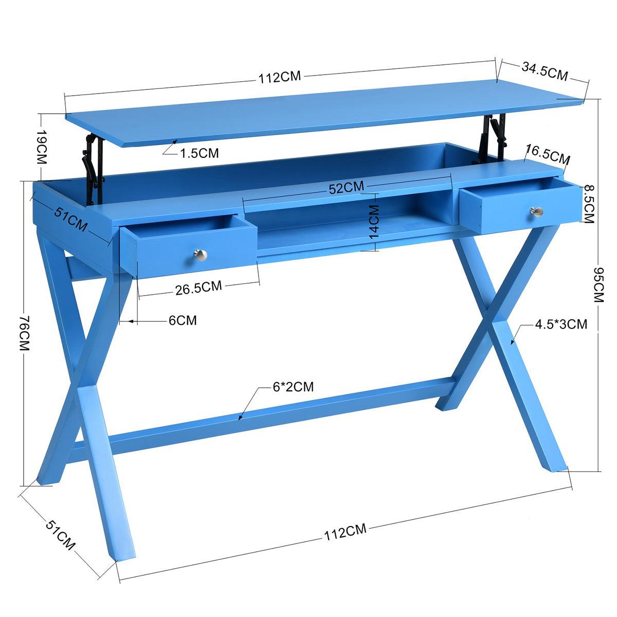 Lift Desk with 2 DrawerStorage, Computer Desk with Lift Table Top, Adjustable Height Table for Home Office, Living Room,BLUE