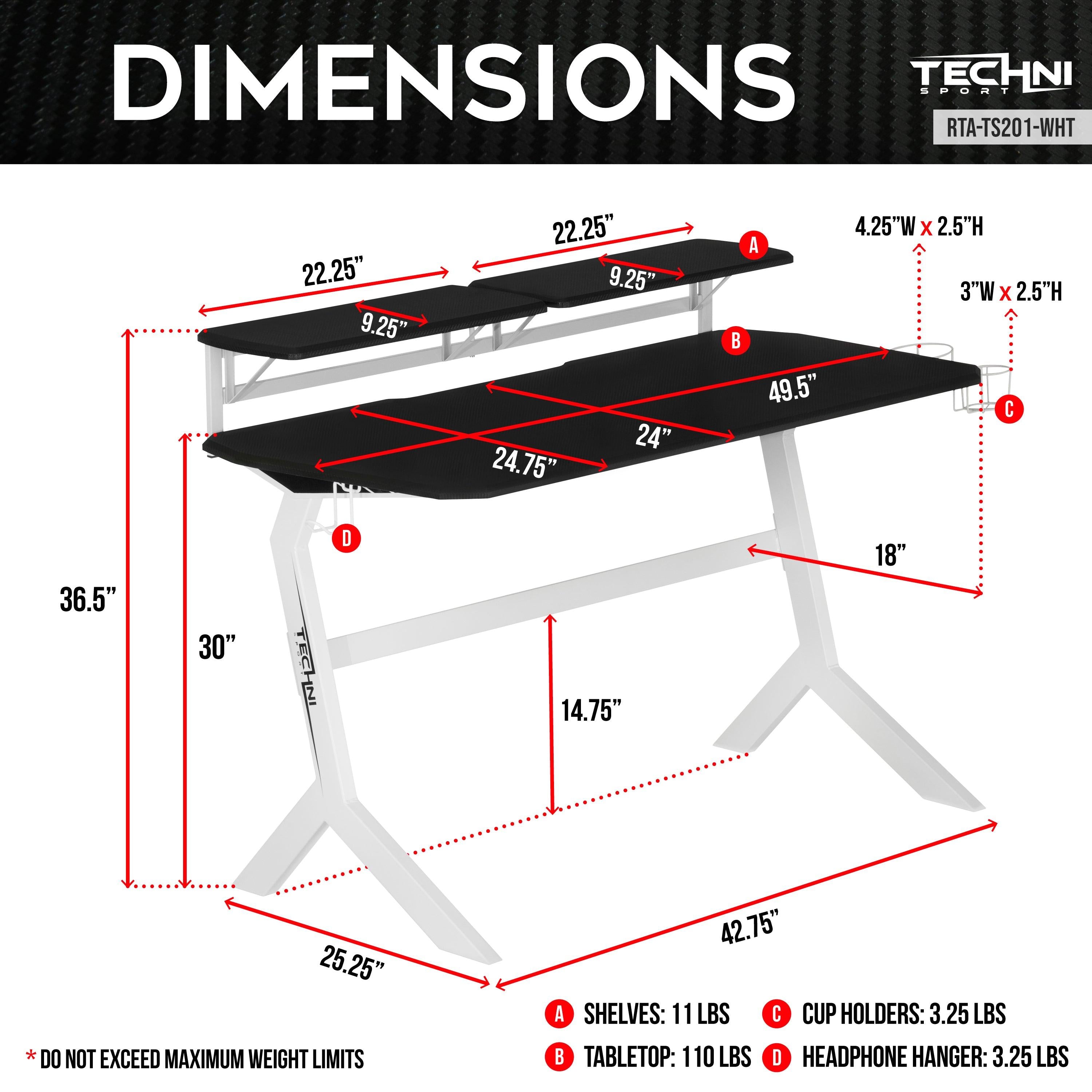 Techni Sport White Stryker Gaming Desk, White