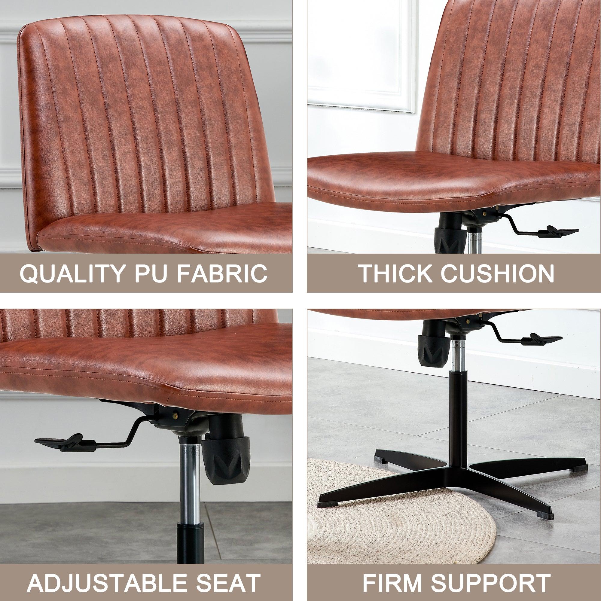 Office chair Brown PU Material. Home Computer Chair Office Chair Adjustable 360 °Swivel Cushion Chair With Black Foot Swivel Chair Makeup Chair Study Desk Chair. No Wheels