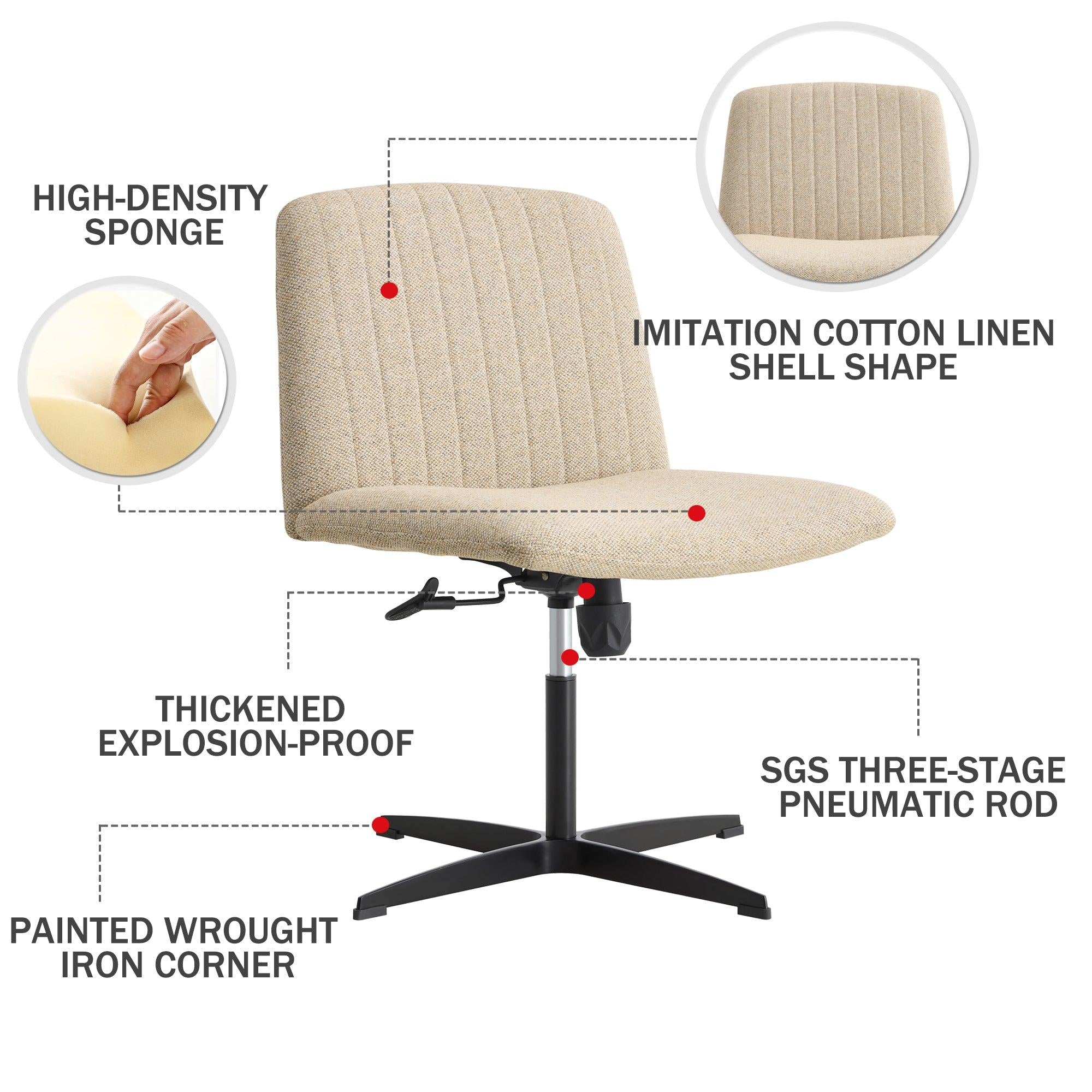 Fabric Material. Home Computer Chair Office Chair Adjustable 360 ° Swivel Cushion Chair With Black Foot Swivel Chair Makeup Chair Study Desk Chair. No Wheels