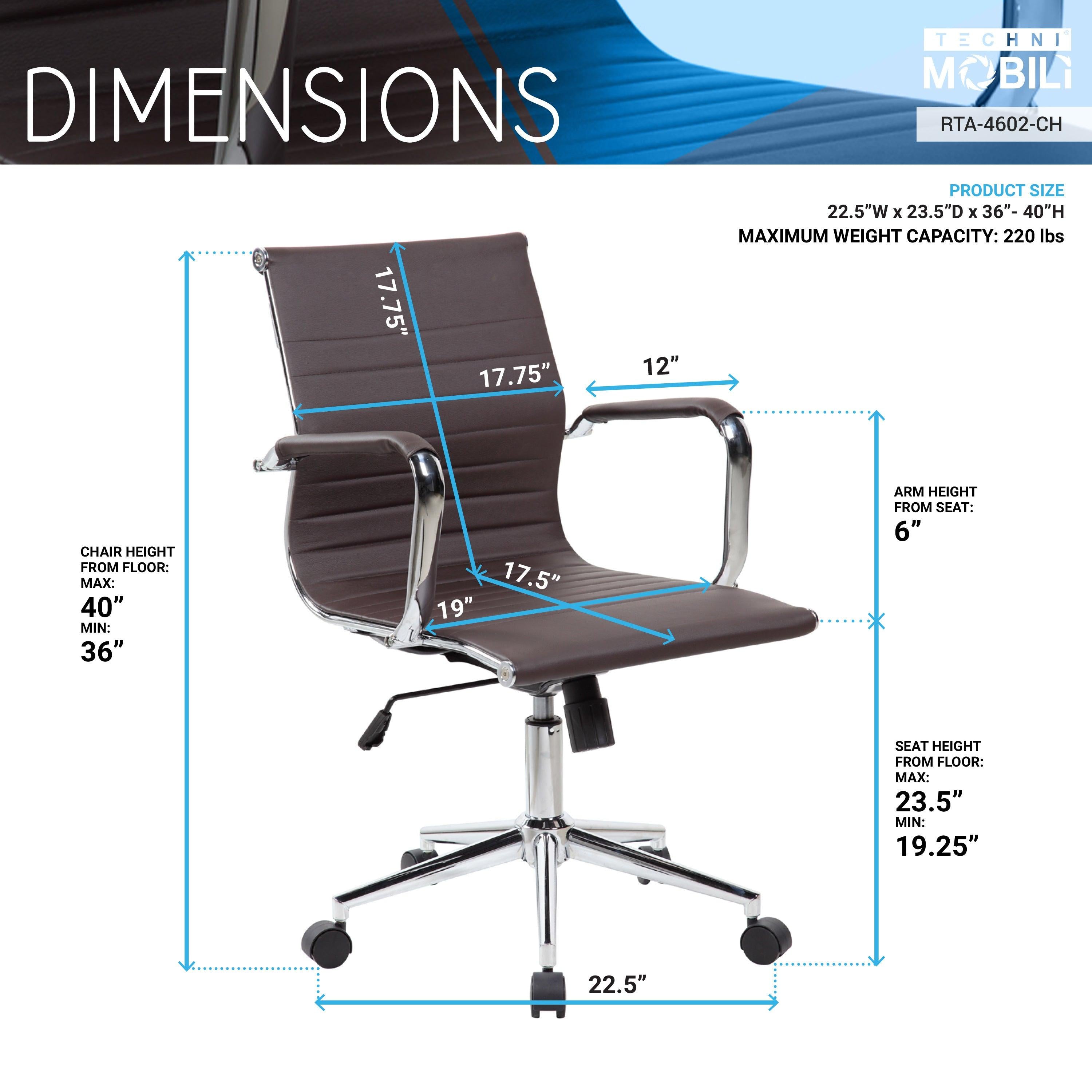 Techni MobiliModern Medium Back Executive Office Chair, Chocolate