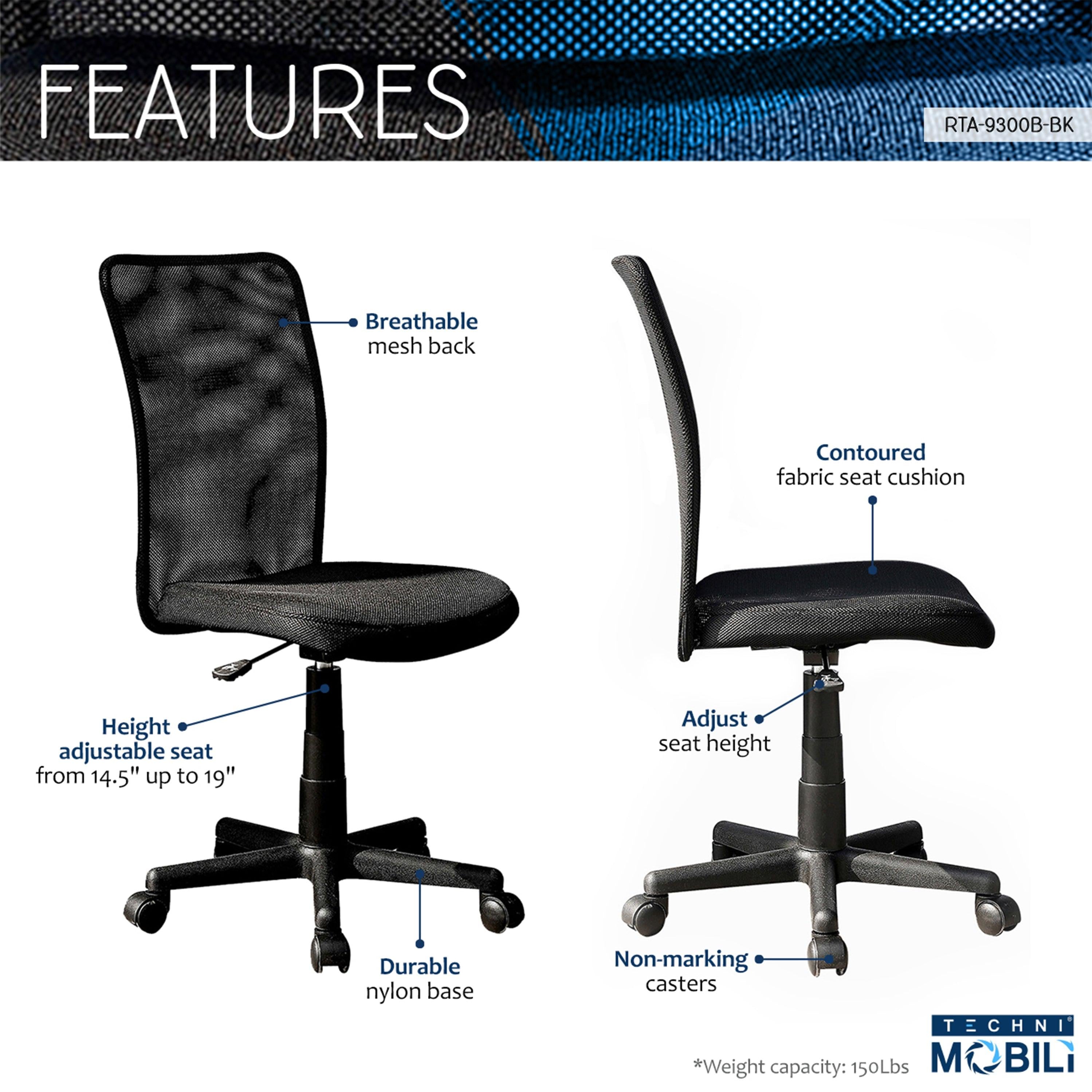 Techni Mobili Mesh Task Office Chair, Black