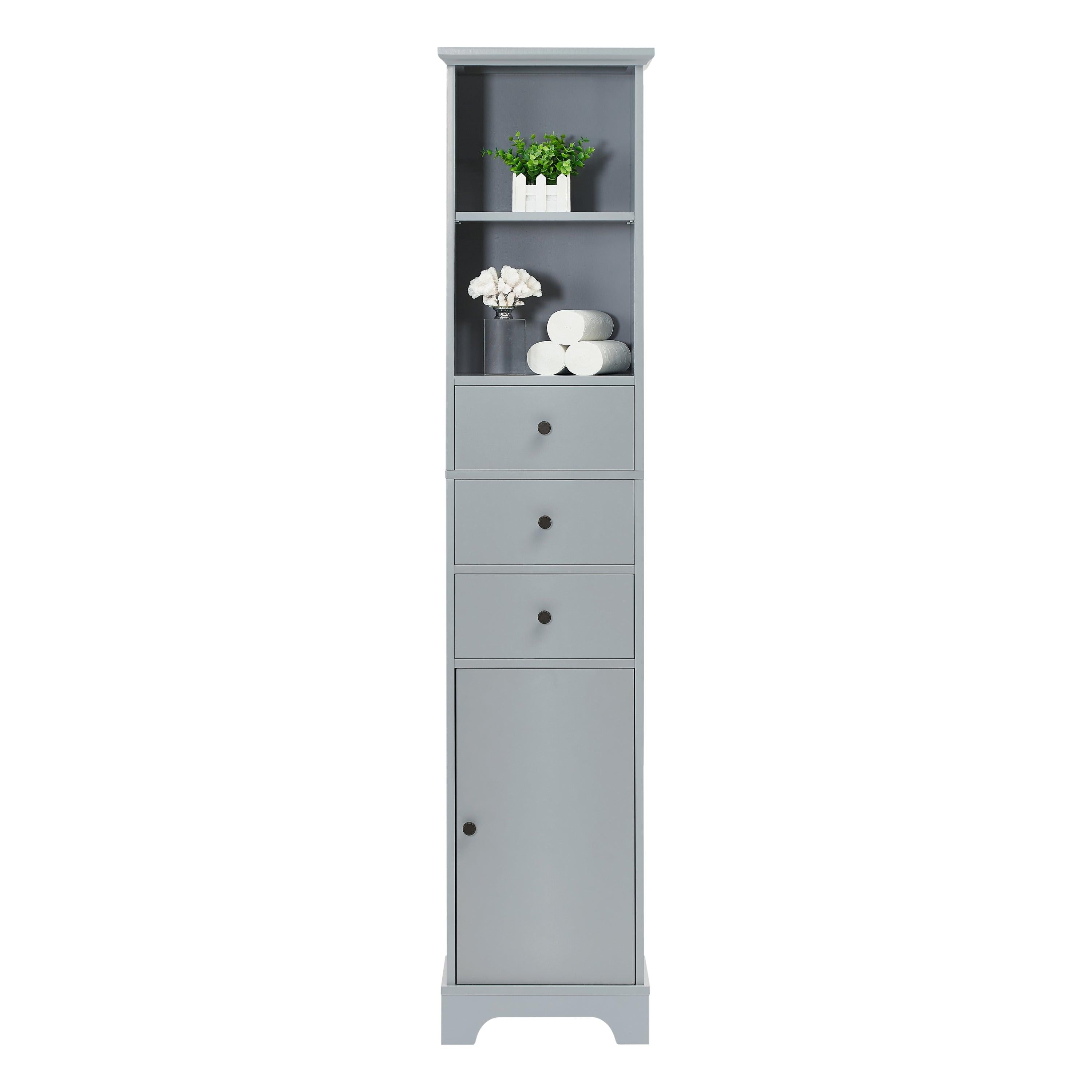 Grey Tall Bathroom Cabinet, FreestandingStorage Cabinet with 3 Drawers and Adjustable Shelf, MDF Board with Painted Finish