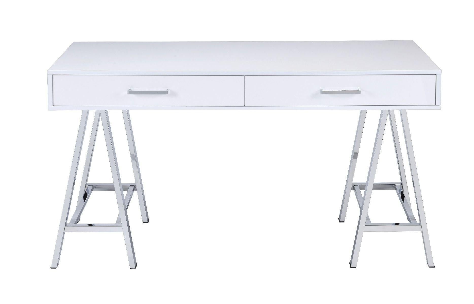 ACME Coleen Built-in USB Port Writing Desk, White High Gloss & Chrome Finish 93047