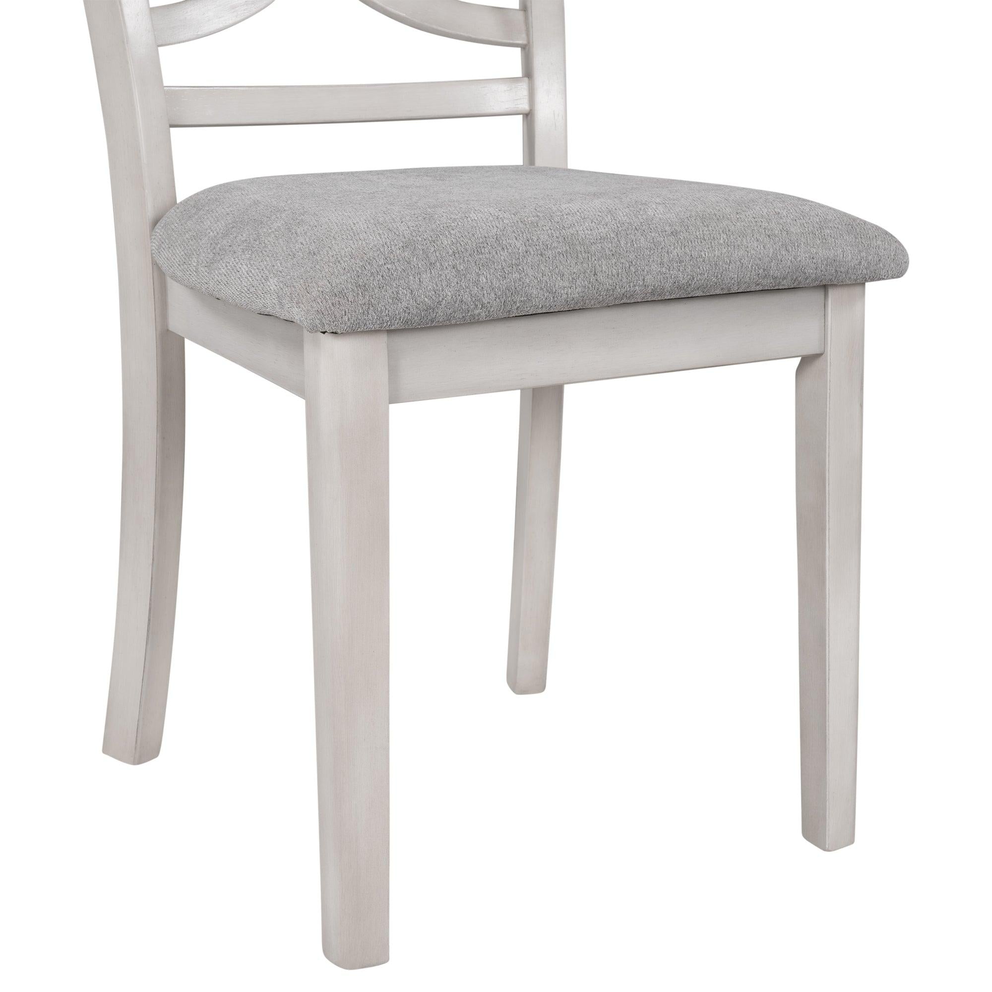 Farmhouse Rustic Wood 4-Piece Kitchen Dining Upholstered Padded Chairs, Light Grey+White