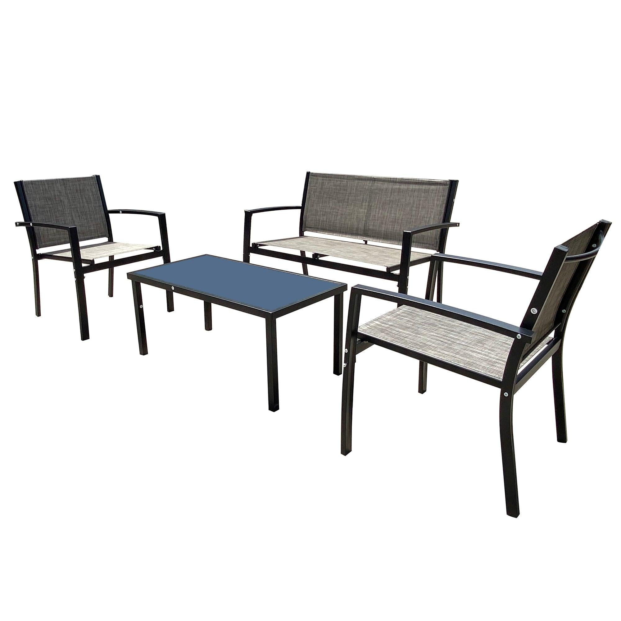 4 Pieces Patio Furniture Set Outdoor Garden Patio Conversation Sets Poolside Lawn Chairs with Glass Coffee Table Porch Furniture (grey)