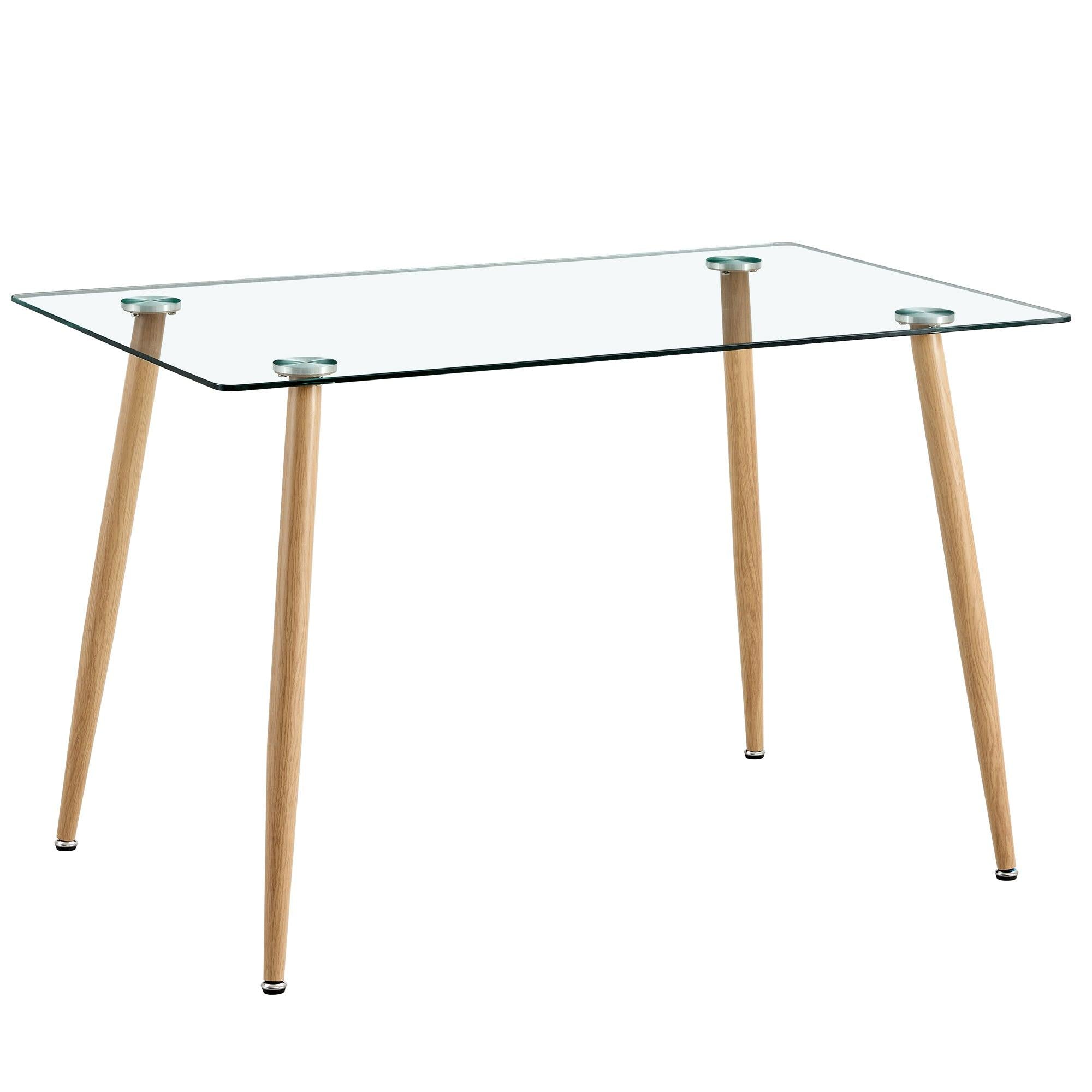 Modern Minimalist Rectangular Glass Dining Table for 4-6 with 0.31" Tempered Glass Tabletop and Wood color Coating Metal Legs, Writing Table Desk, for Kitchen Dining Living Room, 47" W x 31"D x 30" H