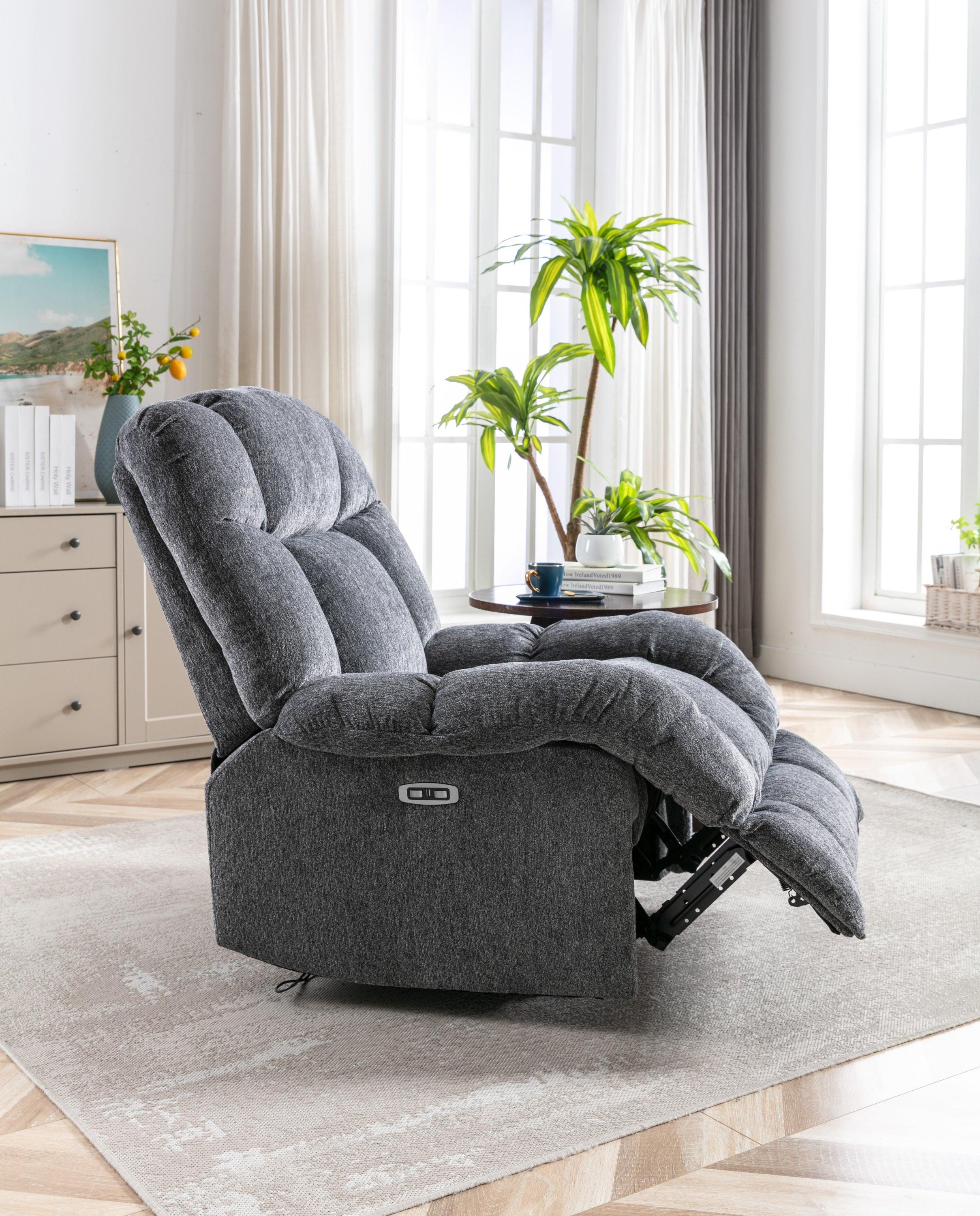 Electric Power Recliner Chairs with USB Charge Port, Electric Reclining Recliner with Upholstered Seat, Overstuffed Reclining Sofa Recliner for Living Room Bedroom (Dark Grey)