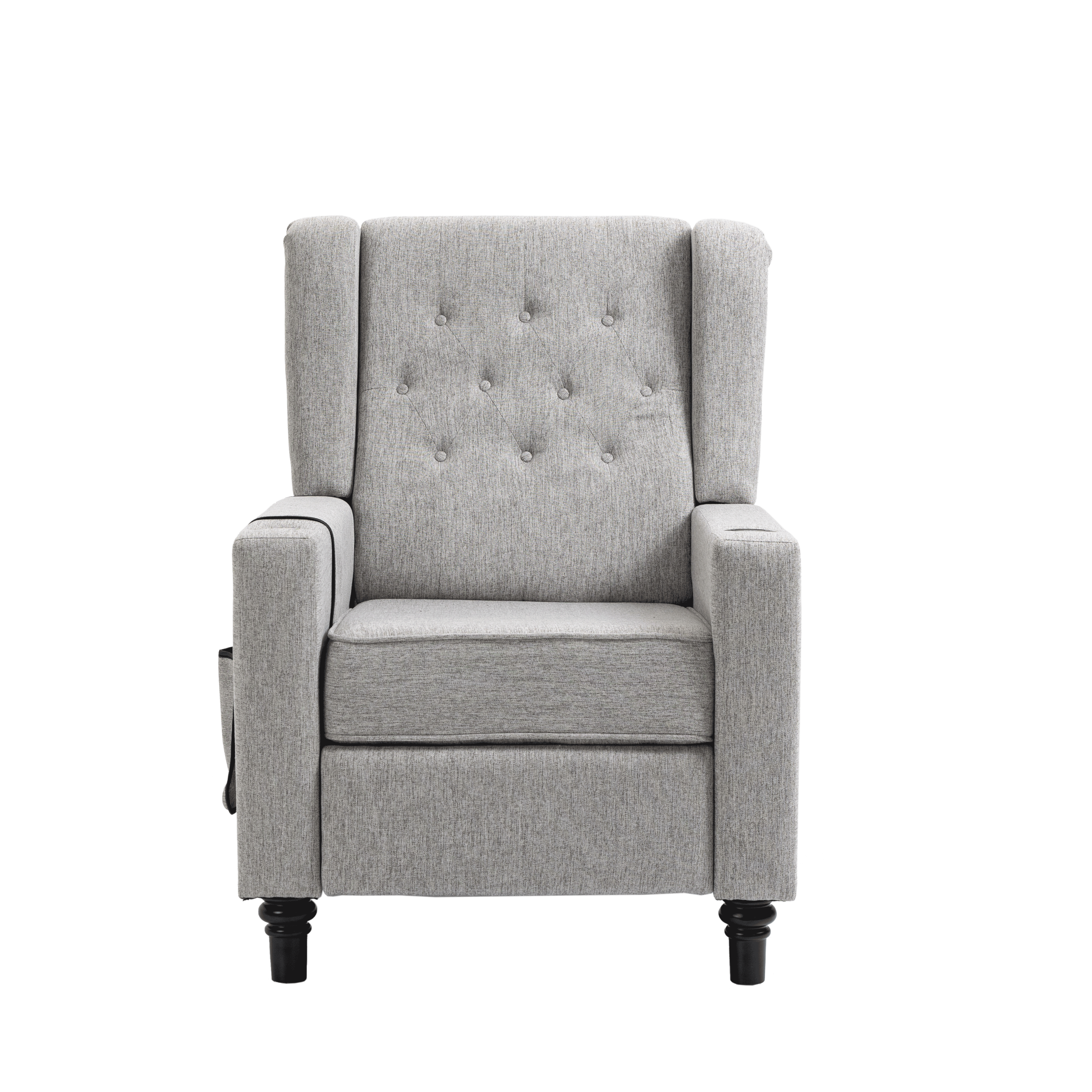 Arm Pushing Recliner Chair,Modern Button Tufted Wingback Push Back Recliner Chair, Living Room Chair Fabric Pushback Manual Single Reclining Sofa Home Theater Seating for Bedroom,Light Gray