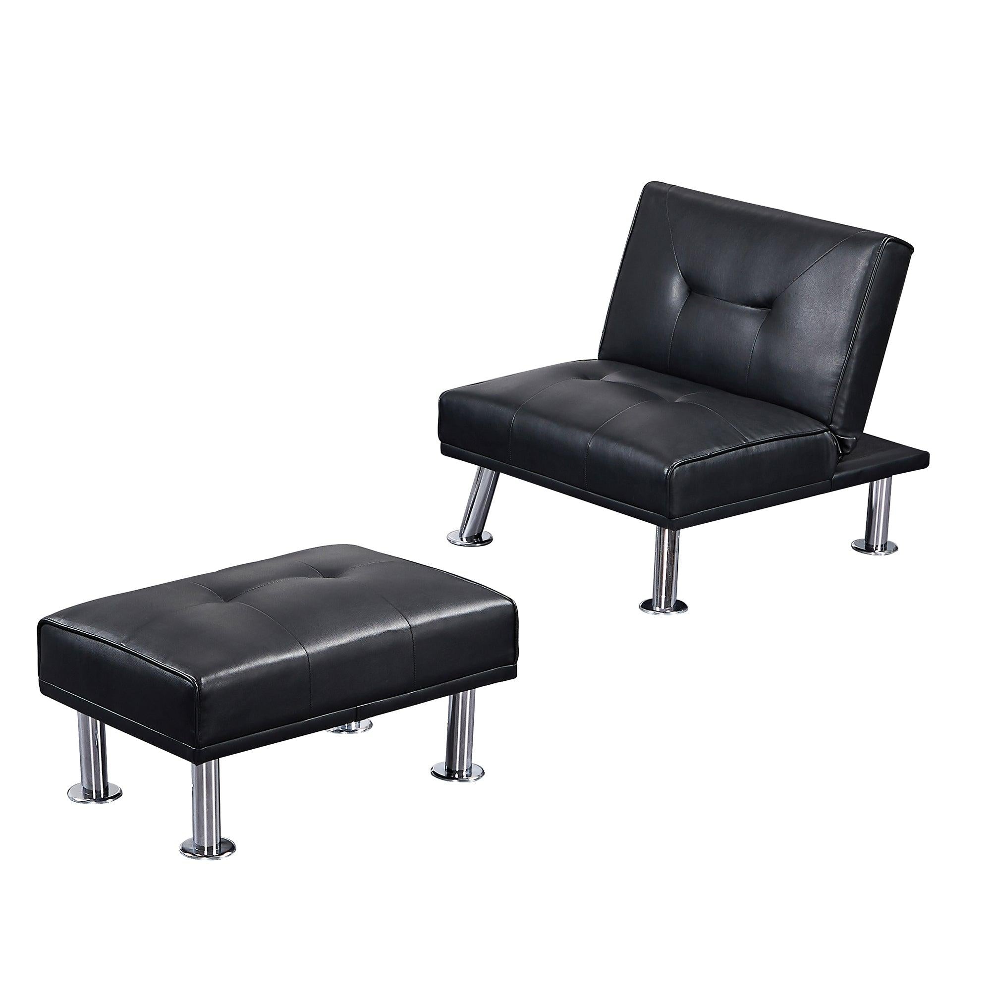 Modern Single Sofa Bed with Ottoman , Convertible Folding Futon Chair, Leather Chaise Lounge Chair with Metal Legs .