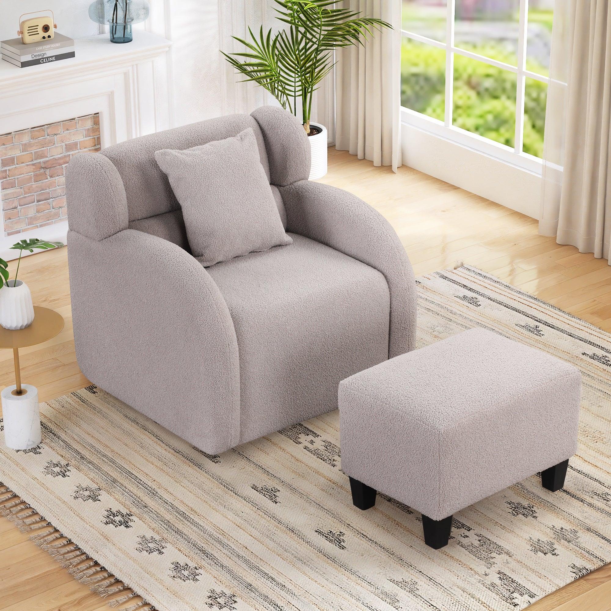 Swivel Accent Chair with Ottoman, Teddy Short Plush Particle Velvet Armchair,360 Degree Swivel Barrel Chair with footstool for Living Room, Hotel, Bedroom, Office, Lounge,Grey