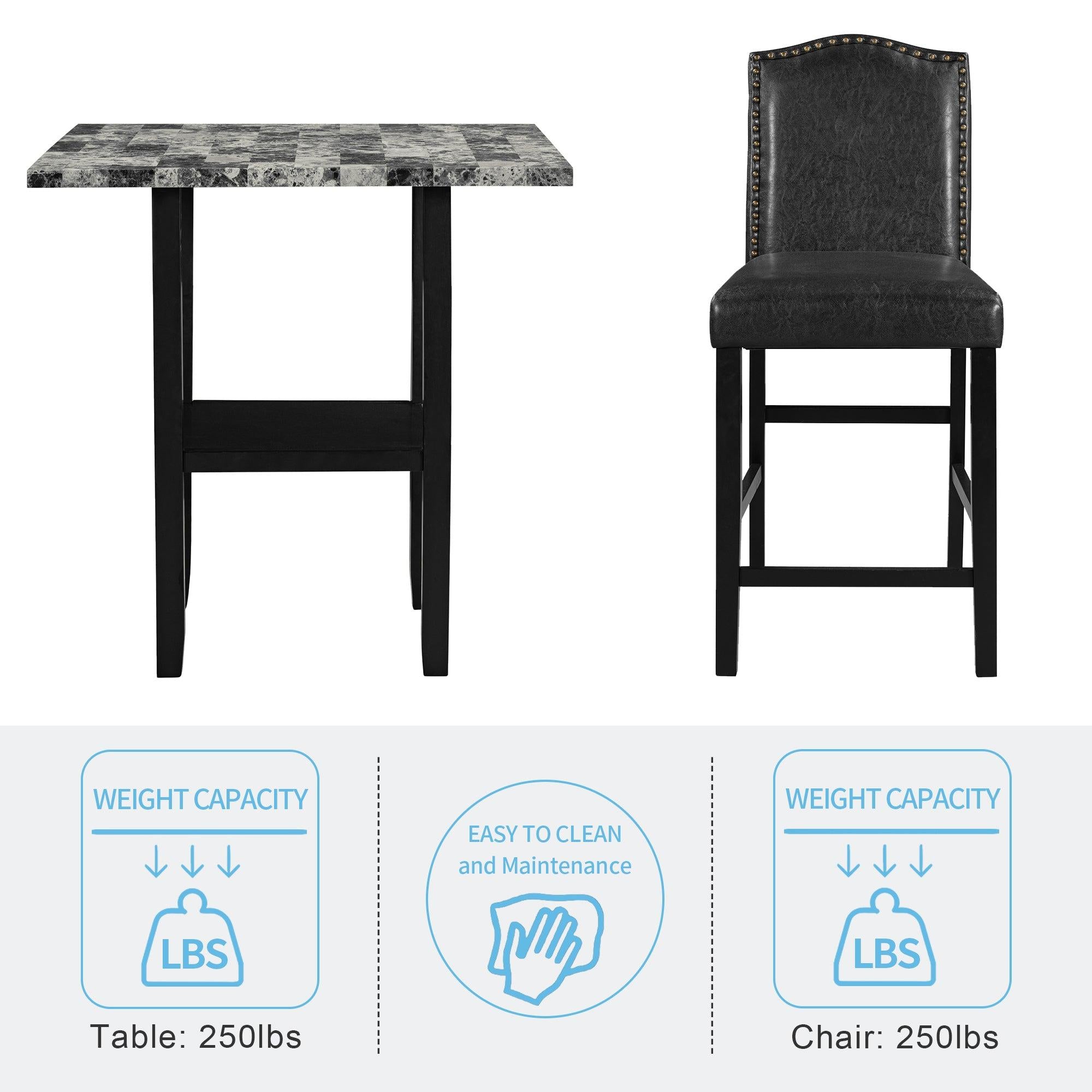 5 Piece Dining Set with Matching Chairs and Bottom Shelf for Dining Room, Black Chair+Gray Table