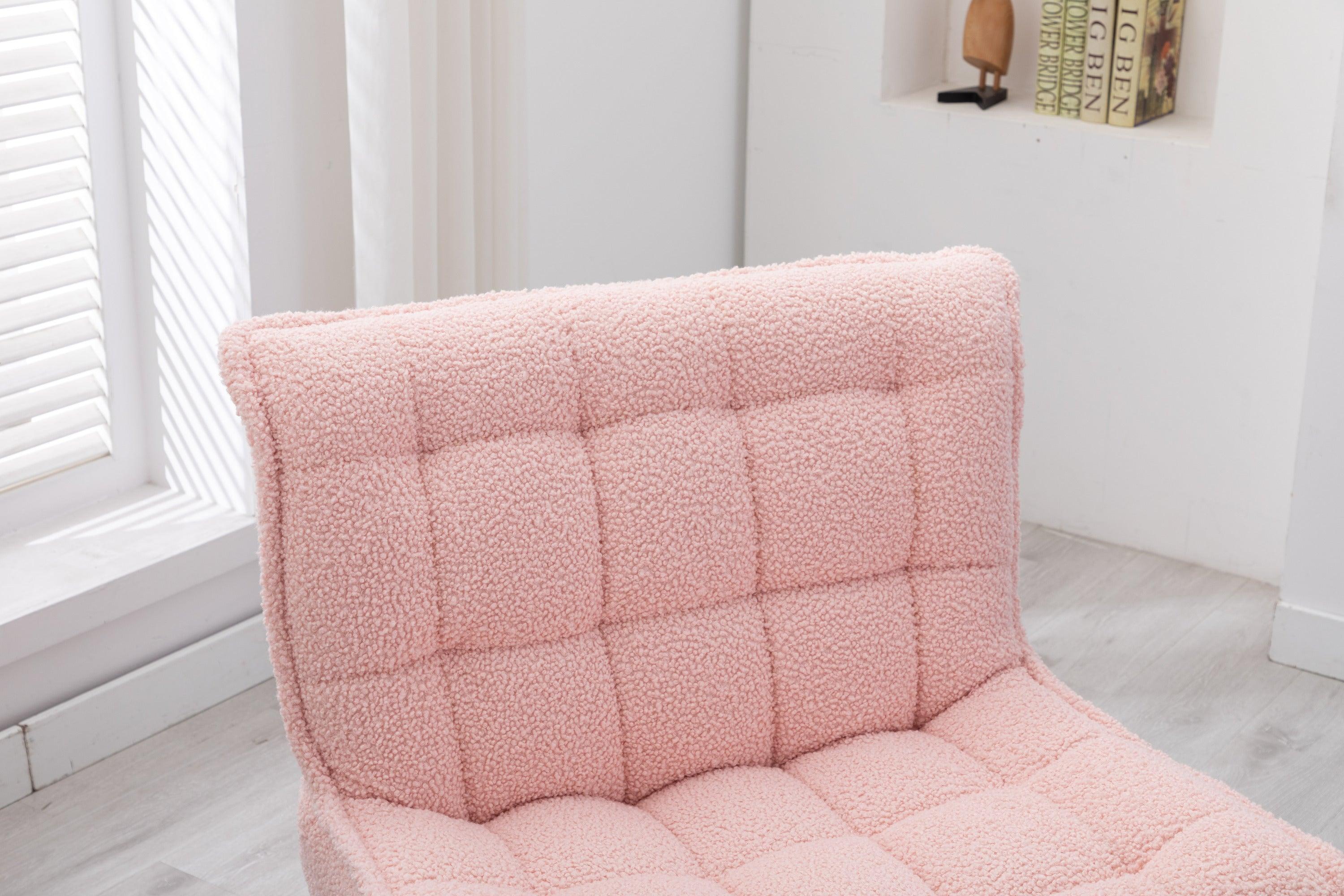 Modern Soft Teddy Fabric Material Large Width Accent Chair Leisure Chair Armchair TV Chair Bedroom Chair With Ottoman Black Legs For Indoor Home And Living Room,Pink