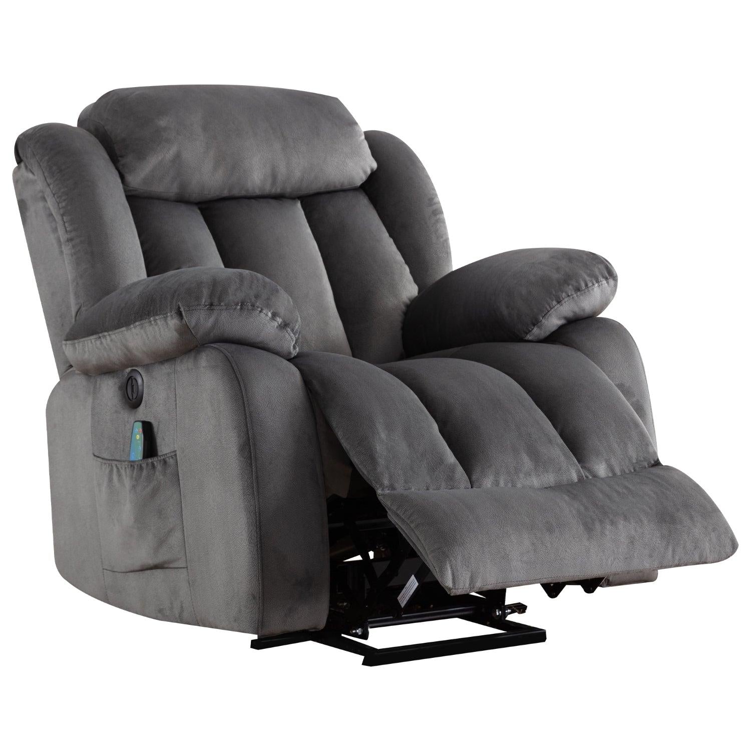 Power Massage Lift Recliner Chair with Heat & Vibration for Elderly, Heavy Duty and Safety Motion Reclining Mechanism - Antiskid Fabric Sofa Contempoary Overstuffed Design (Grey)