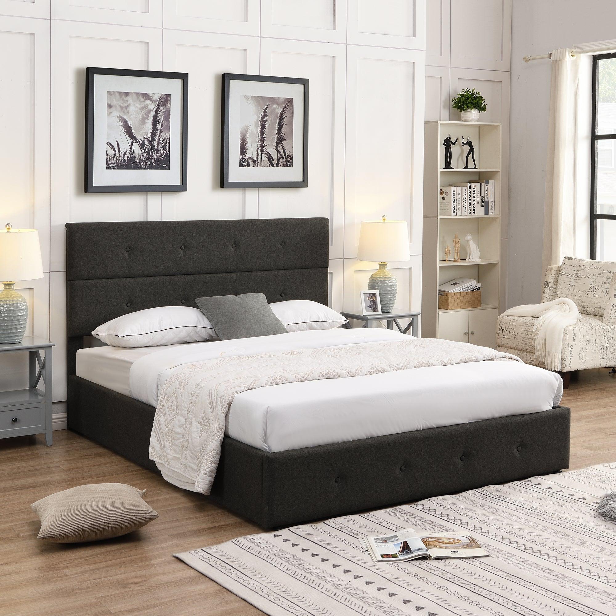 Upholstered Platform Bed with UnderneathStorage,Queen Size,Gray