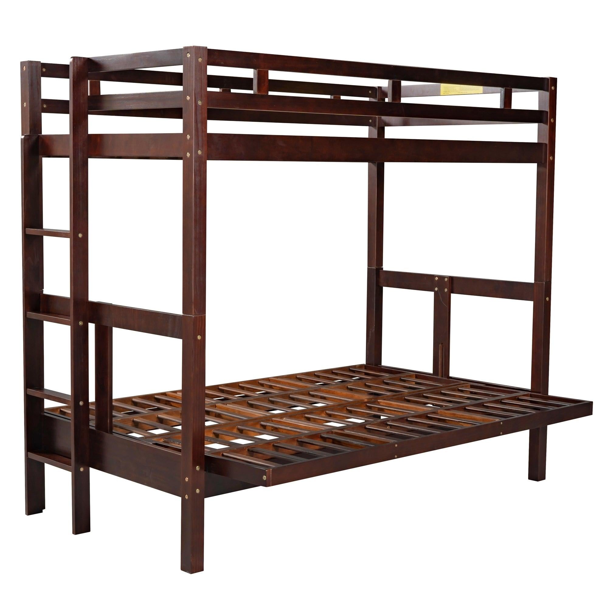 Twin over Full Bunk Bed,Down Bed can be Converted into Daybed,Espresso