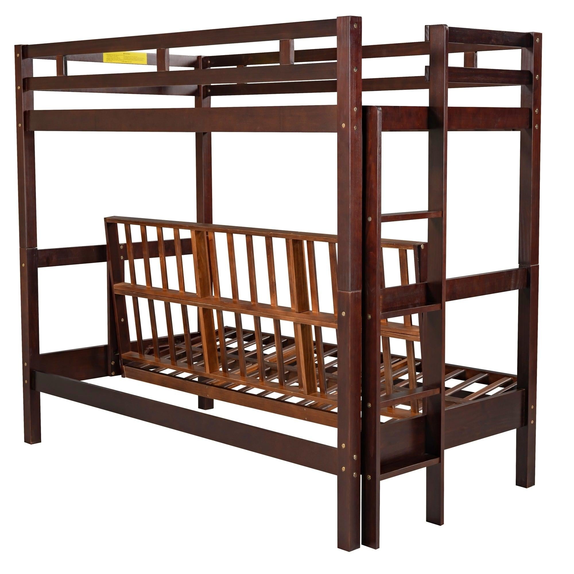 Twin over Full Bunk Bed,Down Bed can be Converted into Daybed,Espresso