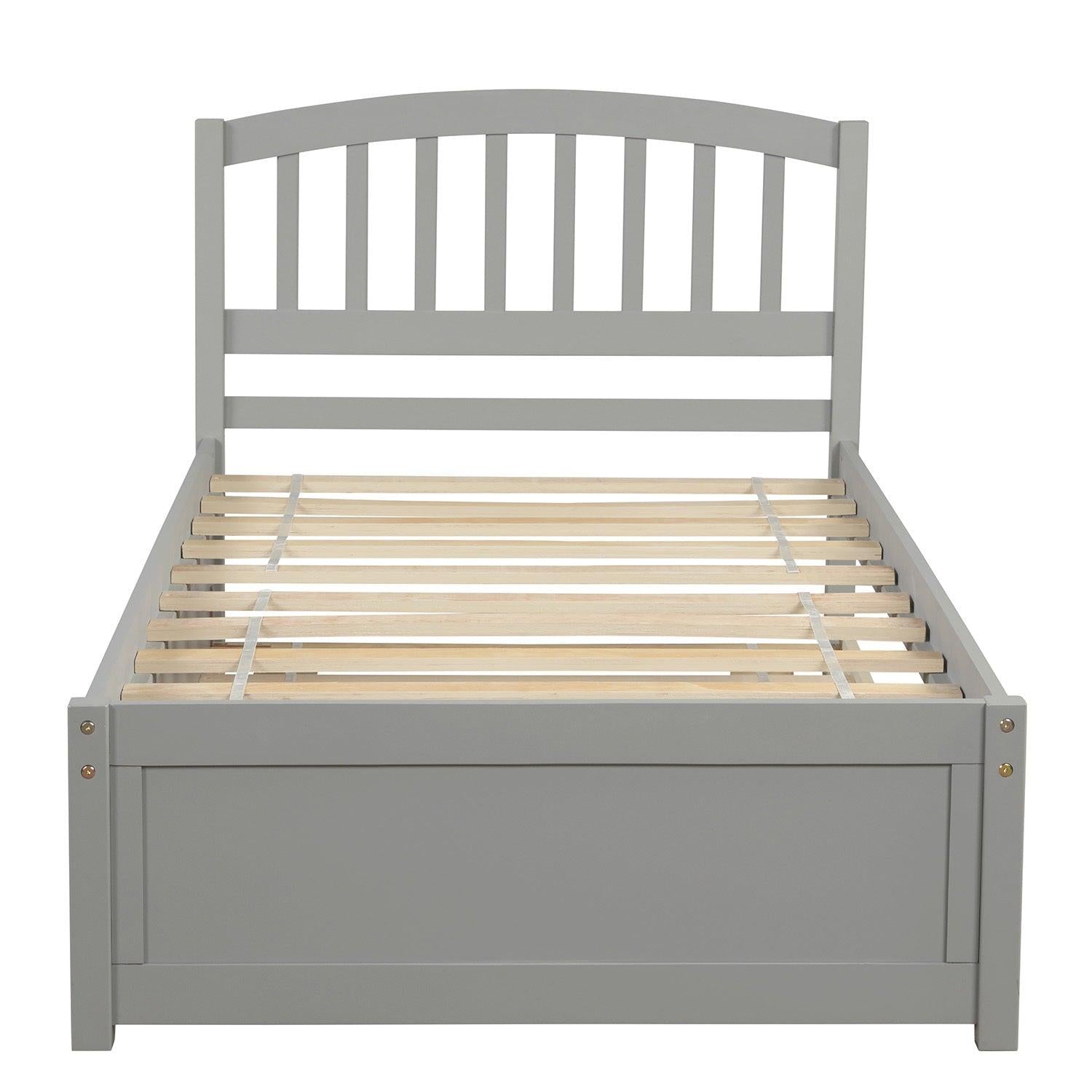 Twin size Platform Bed Wood Bed Frame with Trundle, Gray