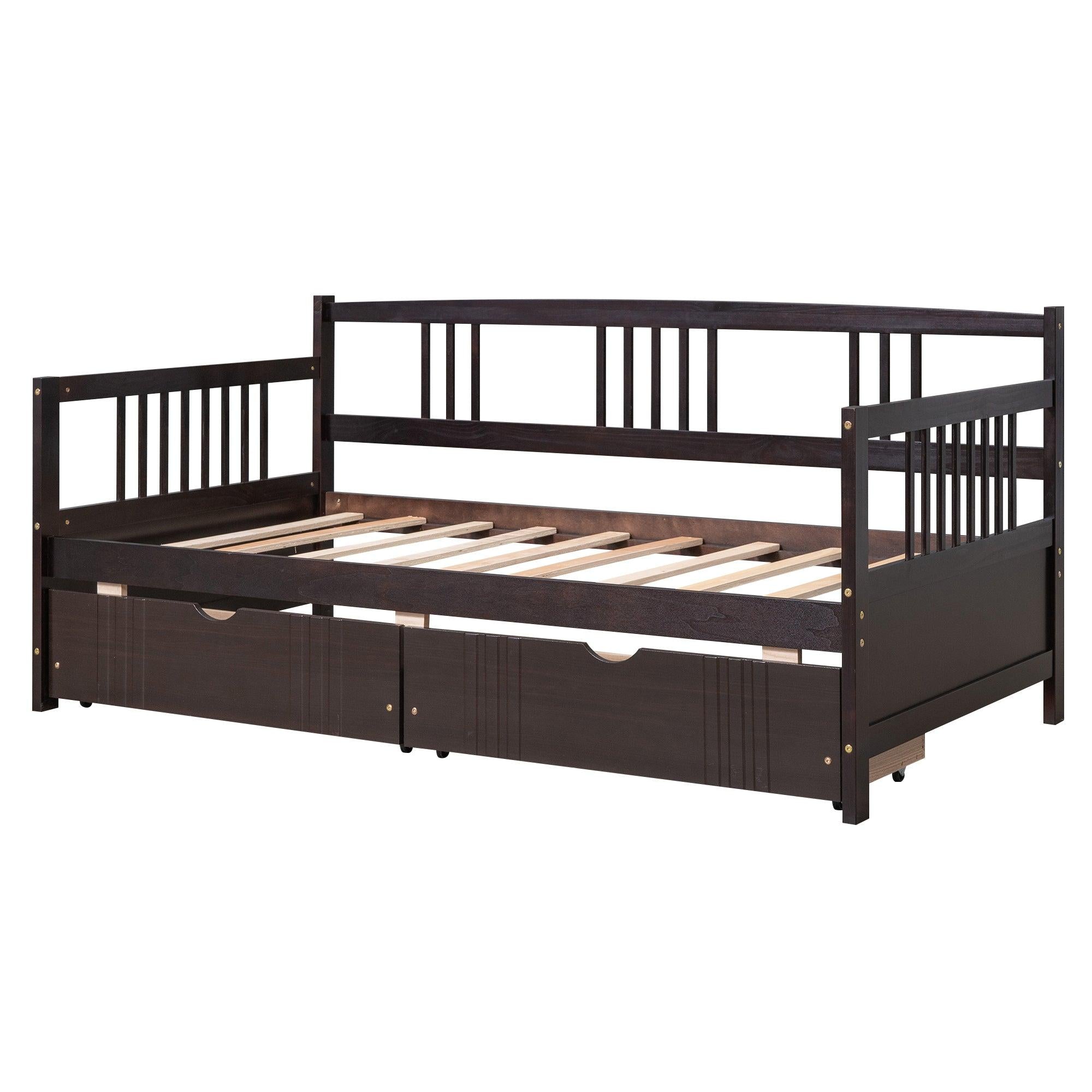 Twin Size Daybed Wood Bed with Two Drawers,Espresso