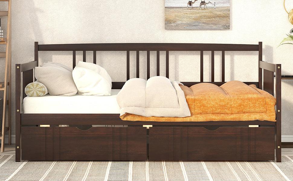 Twin Size Daybed Wood Bed with Two Drawers,Espresso