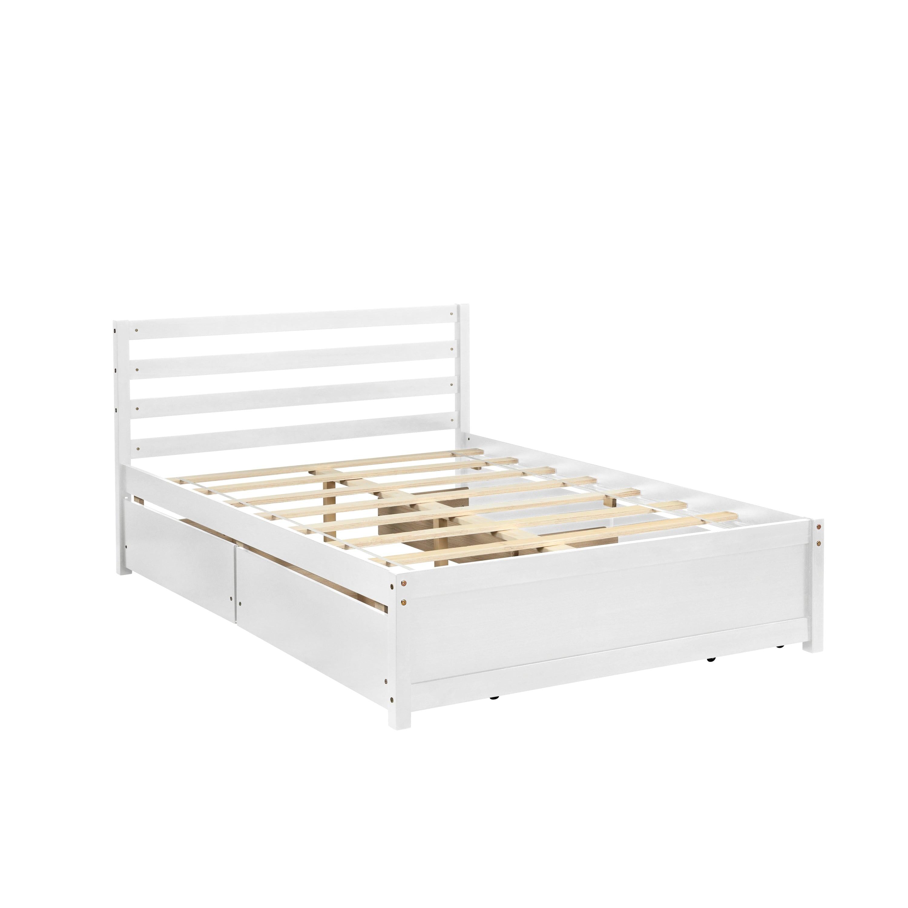 Full Size Wood Platform Bed Frame with Headboard and four drawers