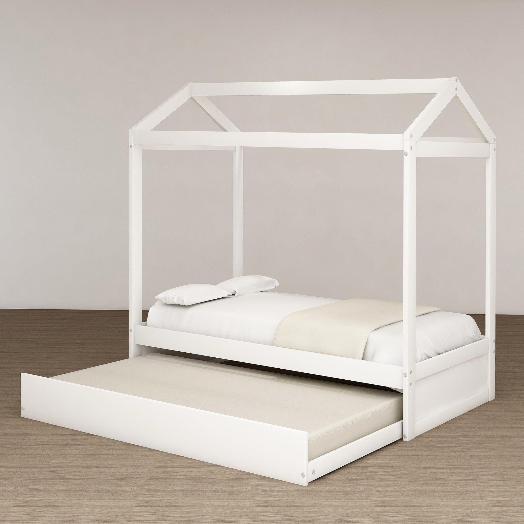 House Bed with Trundle, can be Decorated,White