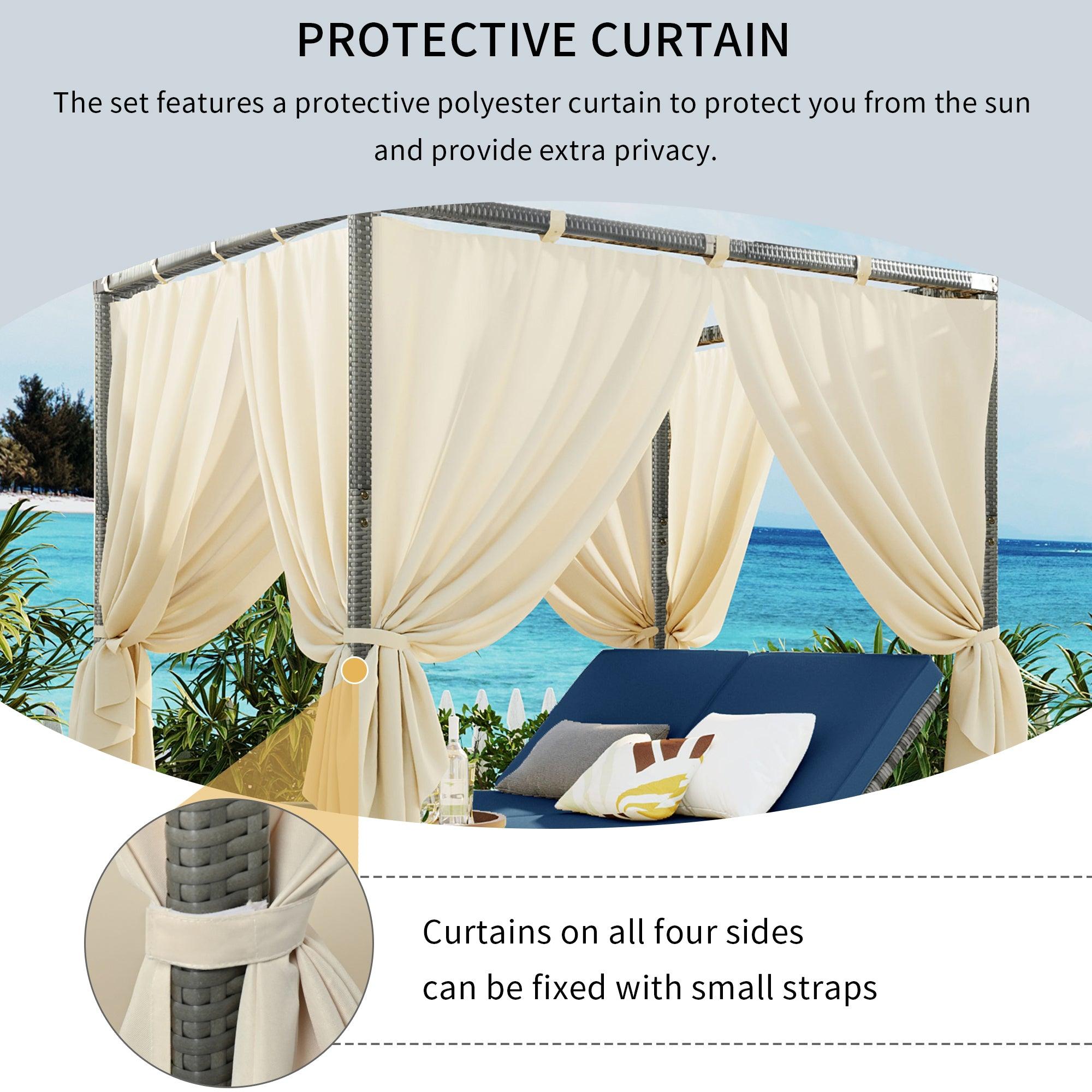 Adjustable Sun Bed With Curtain,High Comfort，With 3 Colors