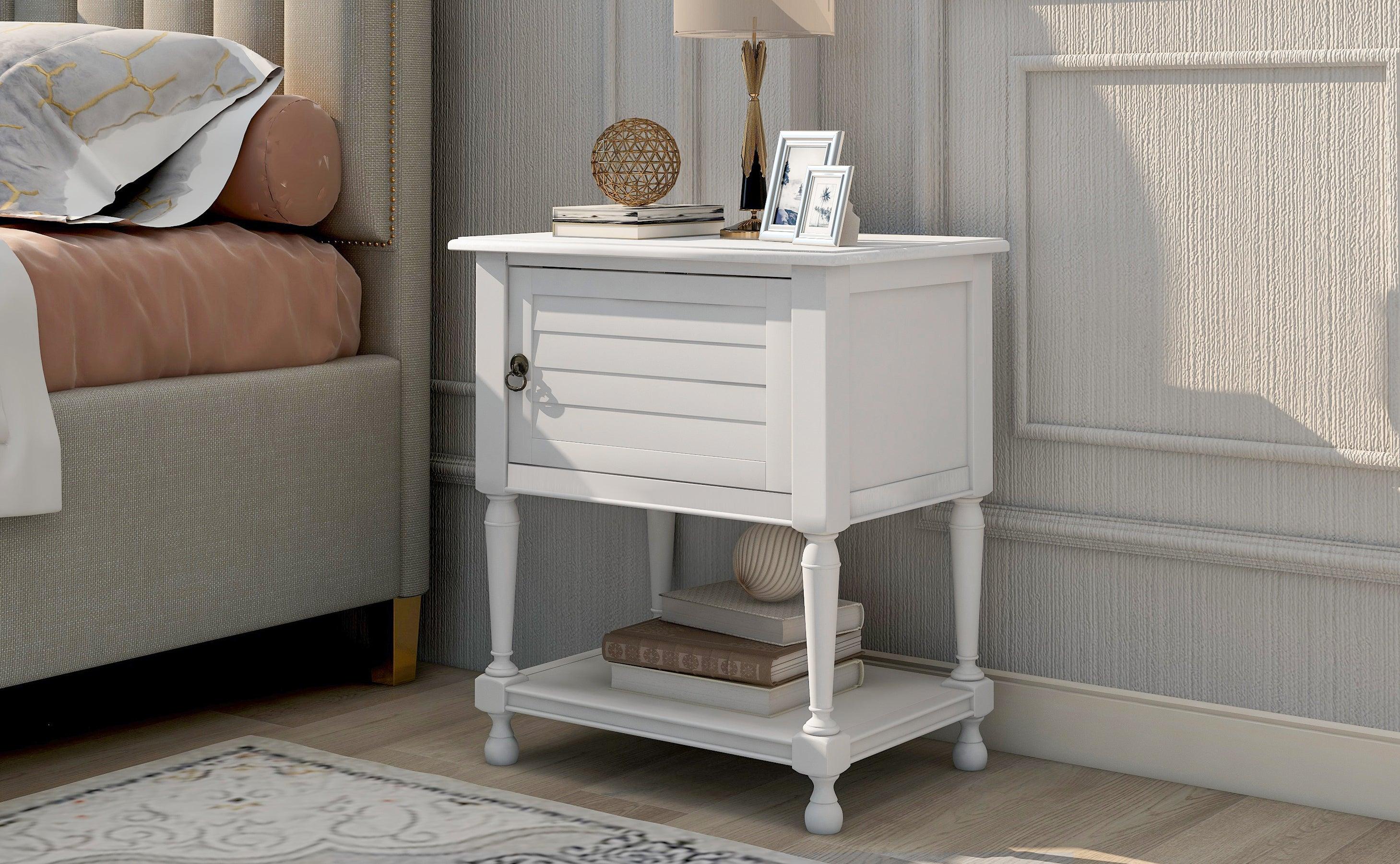 Versatile Nightstand with Two Built-in Shelves Cabinet and an OpenStorage,USB Charging Design,White